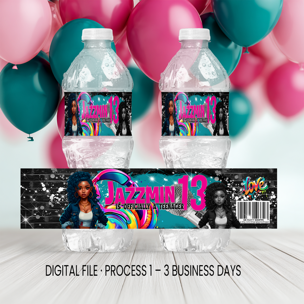 13th Birthday | Water Bottle Wrapper Party Favor | Tween Birthday Party | Digital + Print Option