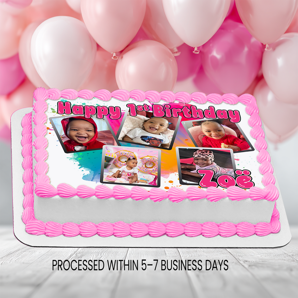 First Birthday | Edible Cake Image With Photo | Personalized 1st Birthday Party | Digital + Print & Ship Option