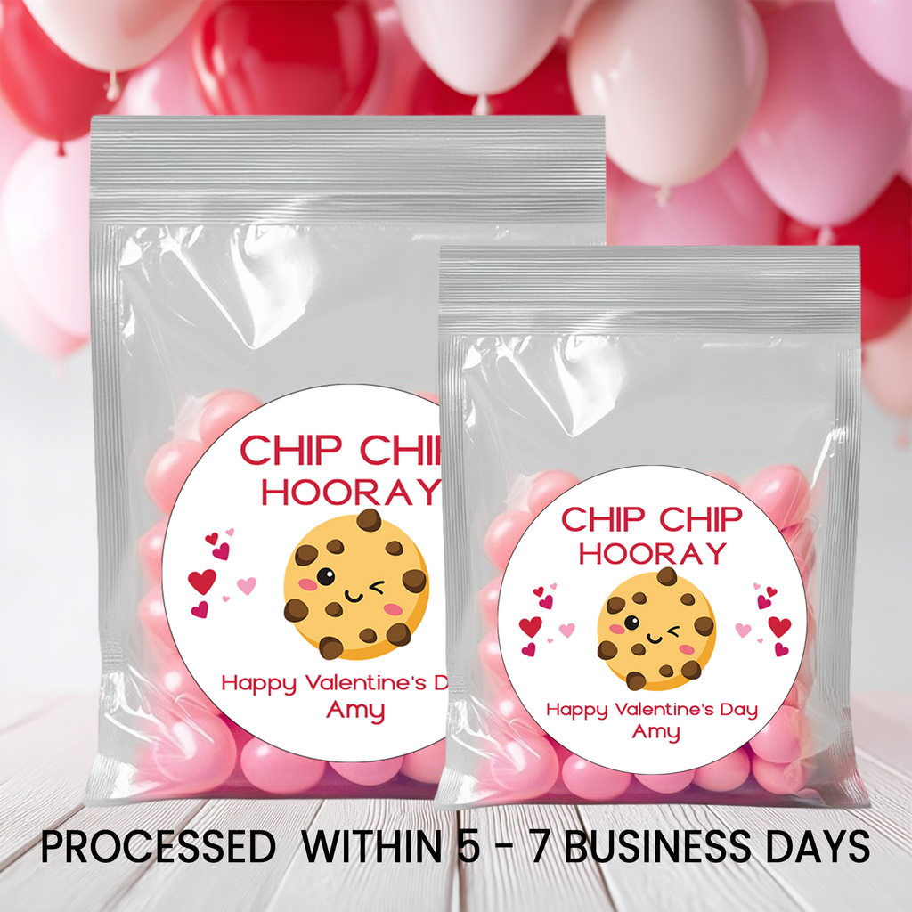 Valentine Party Favor Stickers | Personalized 2.5 Inch Round | Chip Chip Hooray