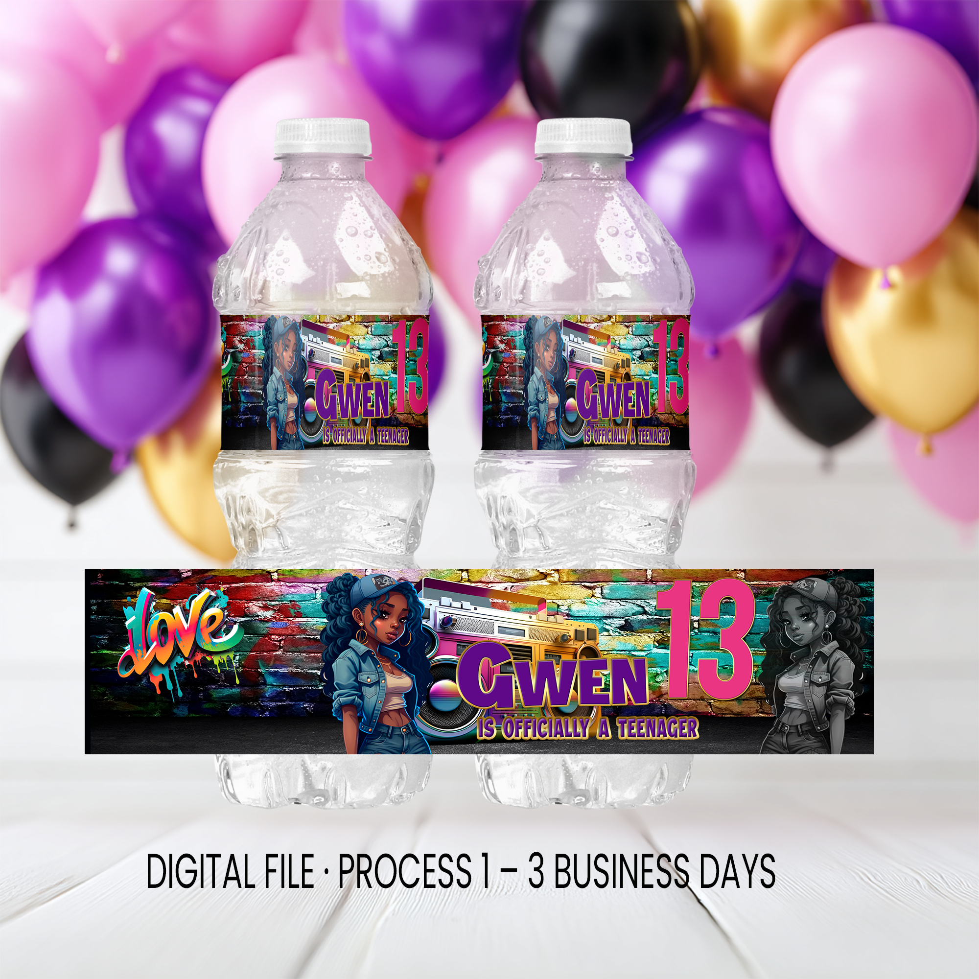 13th Birthday | Water Bottle Wrapper Party Favor | Tween Birthday Party | Digital + Print Option