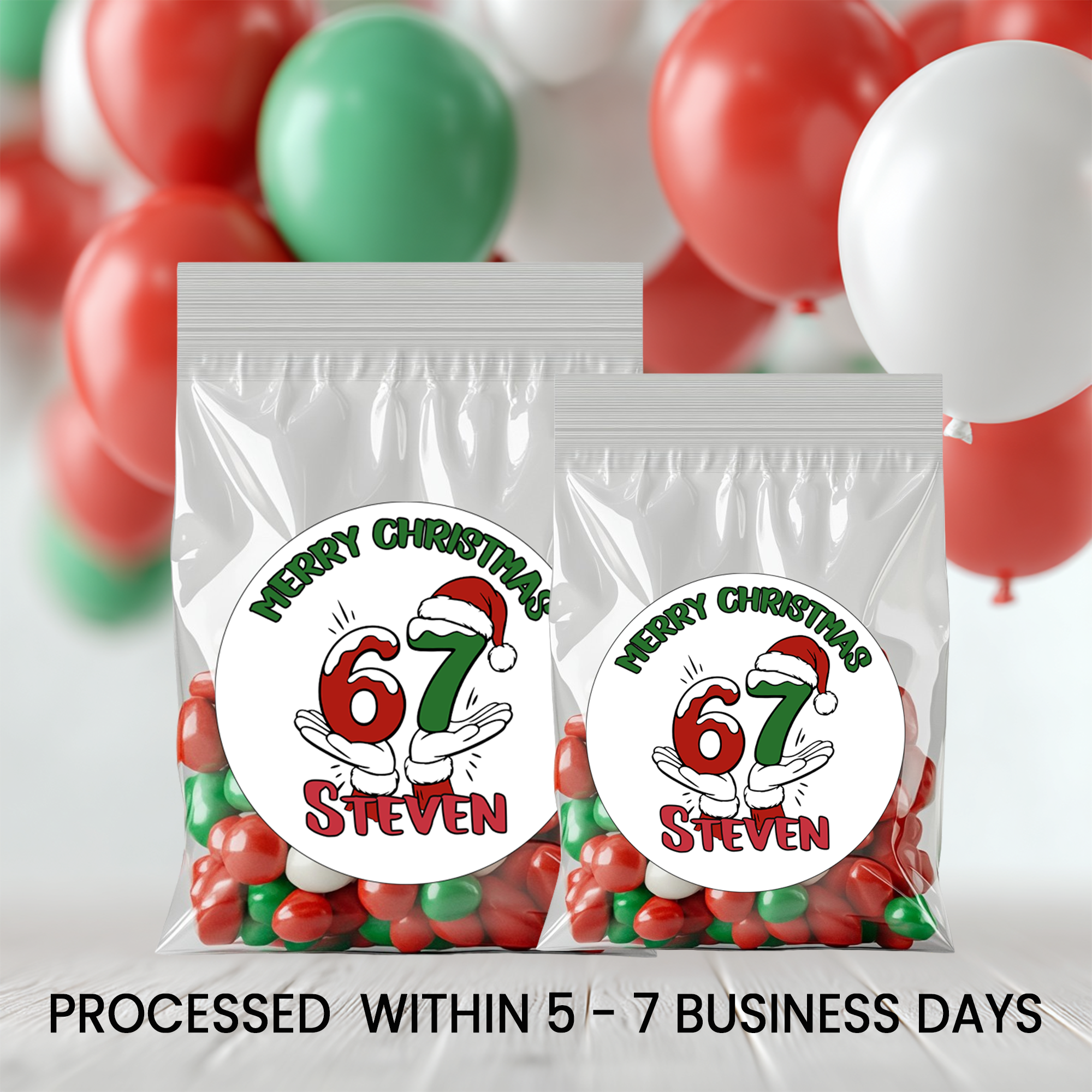 Six Seven (6/7) Christmas Circle Party Favor Stickers | Holiday Stickers | Printed-Only