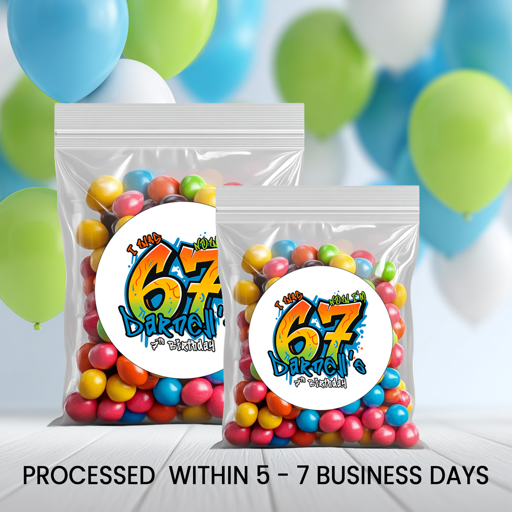 Six Seven (6/7) Birthday Circle Party Favor Stickers | Kids Birthday Stickers | Printed-Only