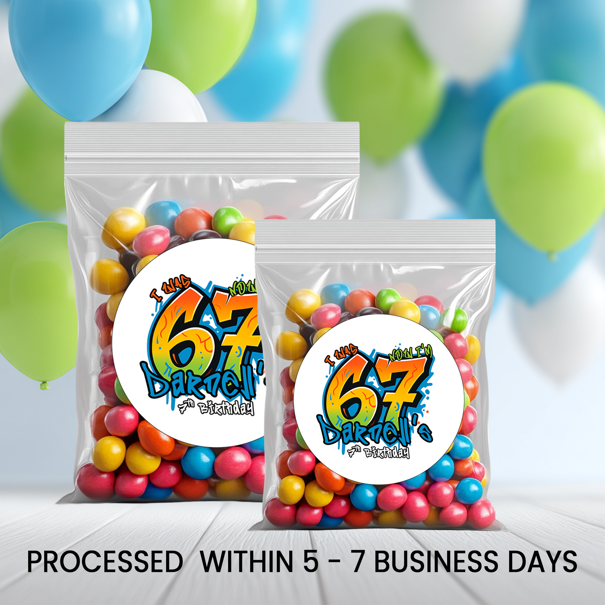 Six Seven (6/7) Birthday Circle Party Favor Stickers | Kids Birthday Stickers | Printed-Only