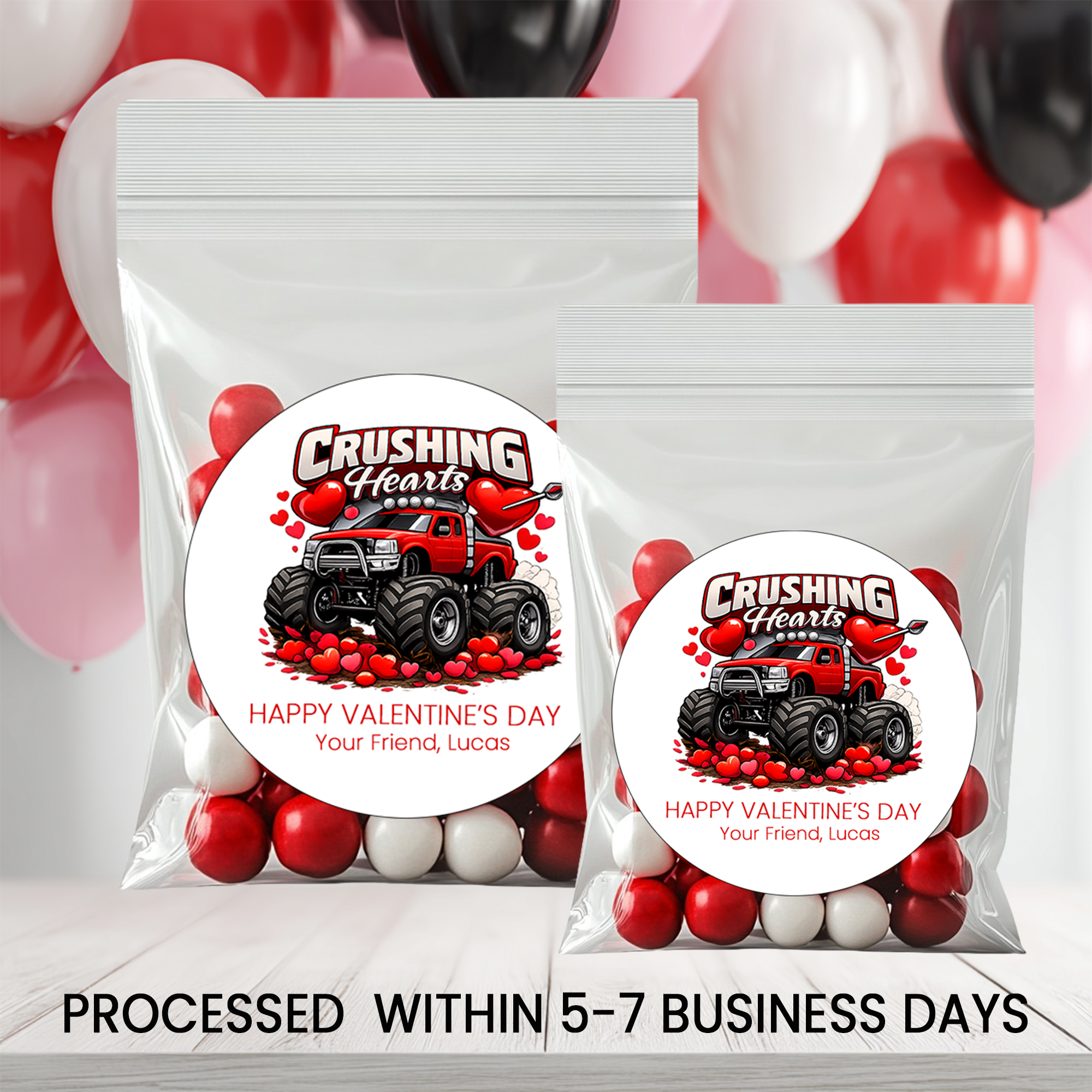 Crushing Hearts Valentine Circle Stickers | Boy Valentine Party Favor Stickers | Printed Valentine Stickers