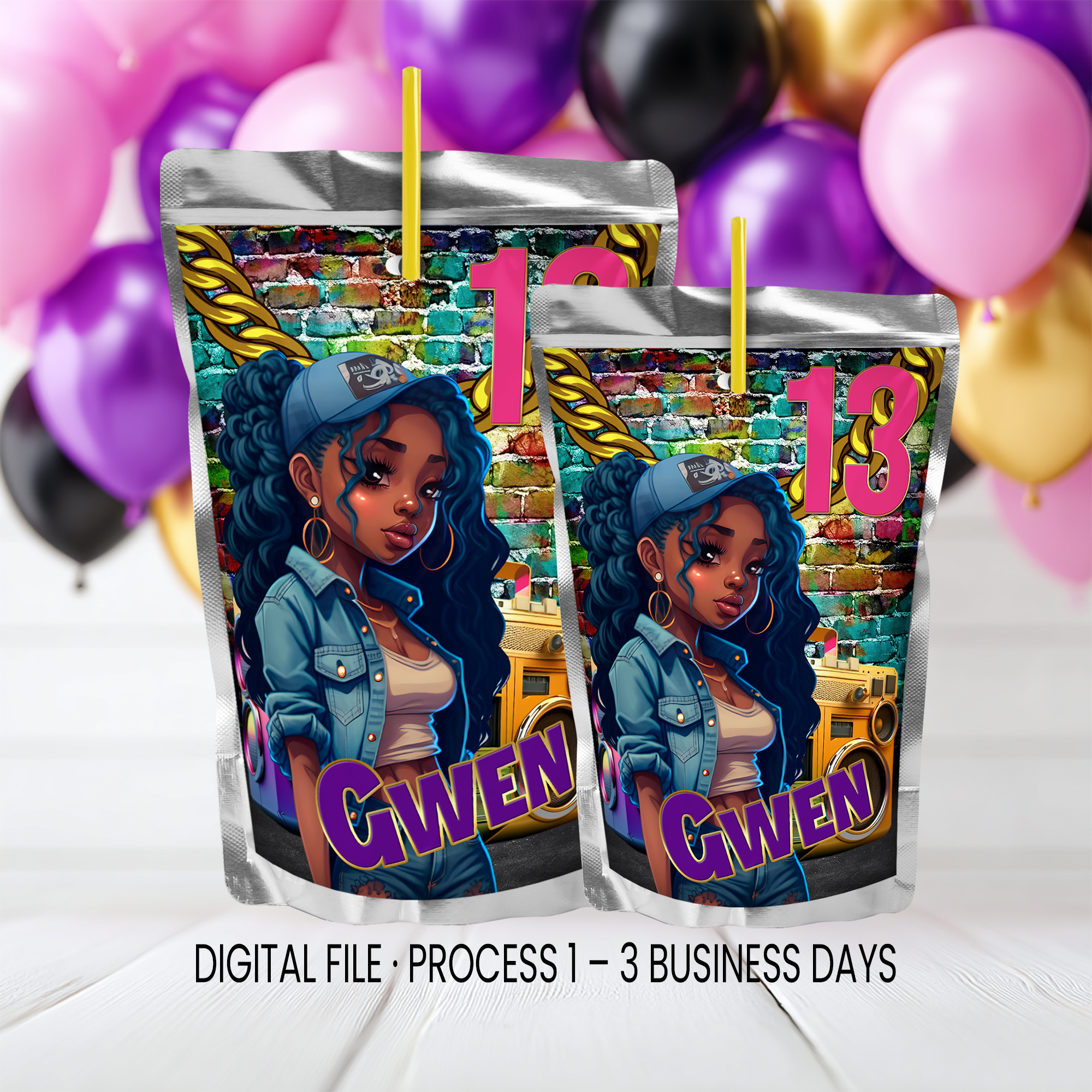13th Birthday | Juice Pouch Label Party Favor | Tween Birthday Party | Digital + Print Option