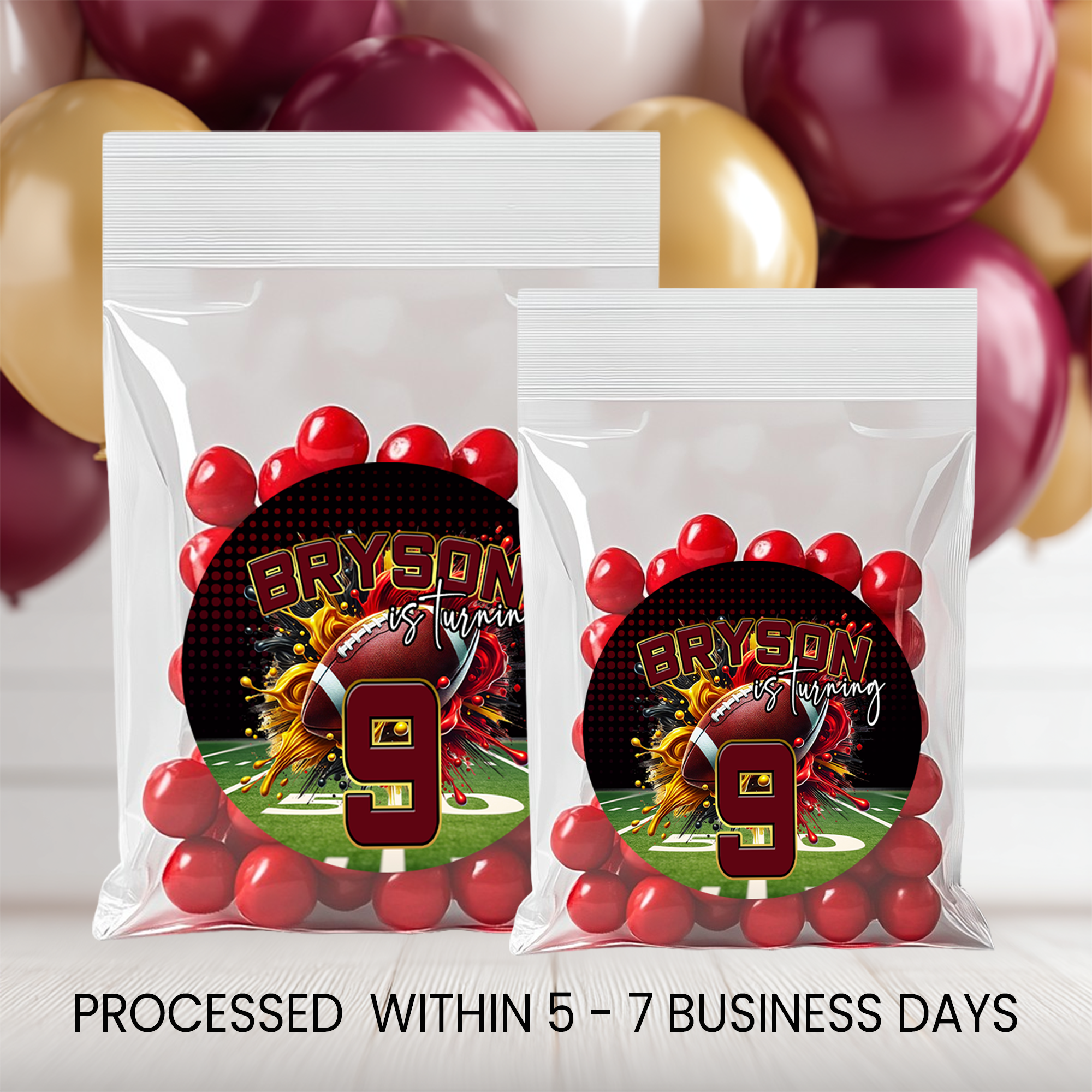 Football Theme Circle Favor Stickers | Sports Birthday Stickers | Printed-Only