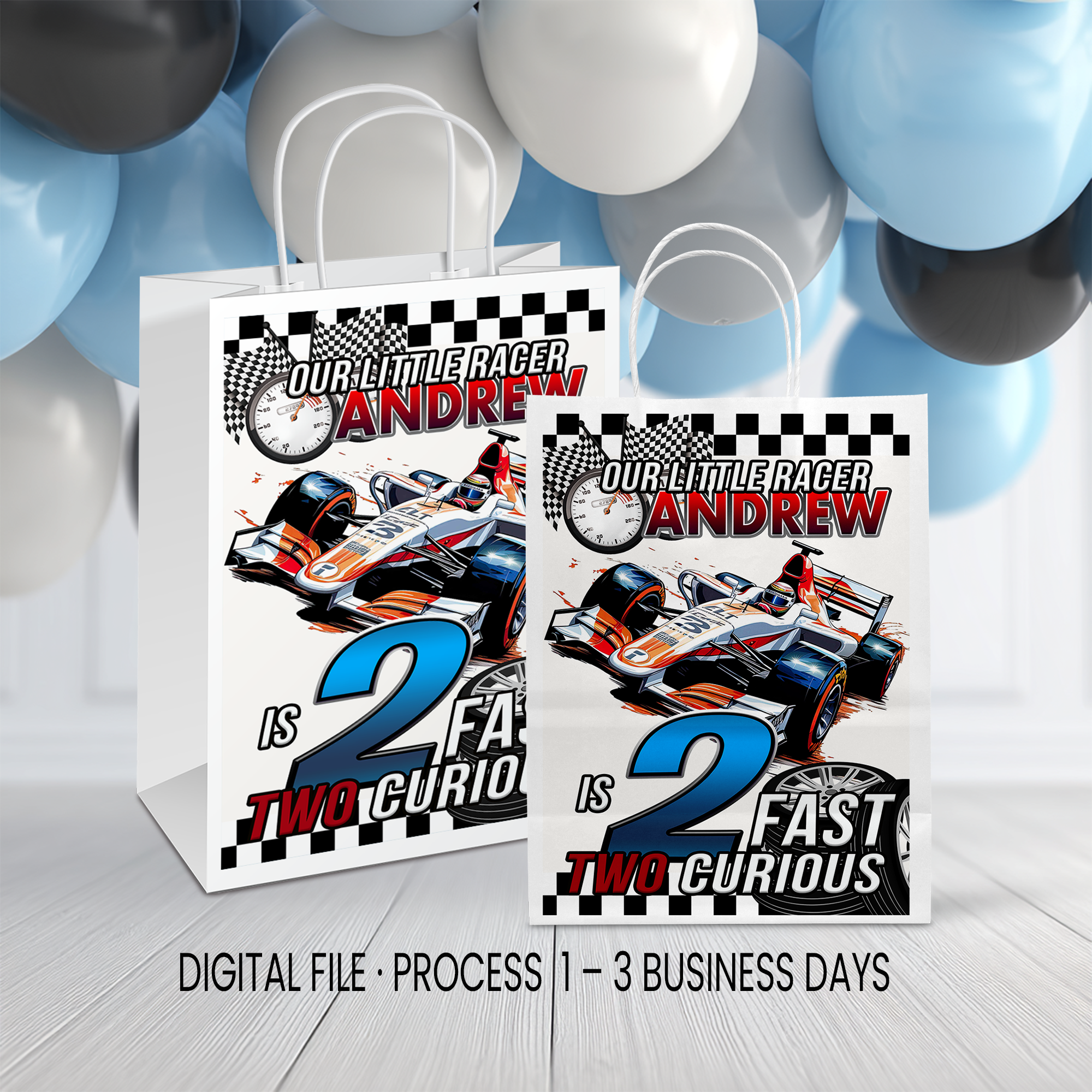 2 Fast 2 Curious Gift Bag Label | Racing Party Favor | Digital + Print Option