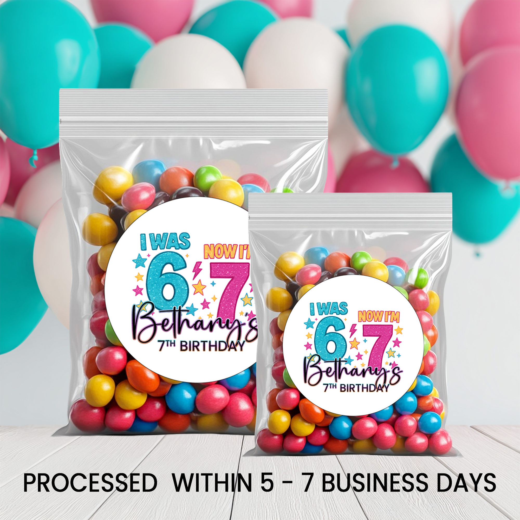 Six Seven (6/7) Birthday Circle Party Favor Stickers | Kids Birthday Stickers | Printed-Only