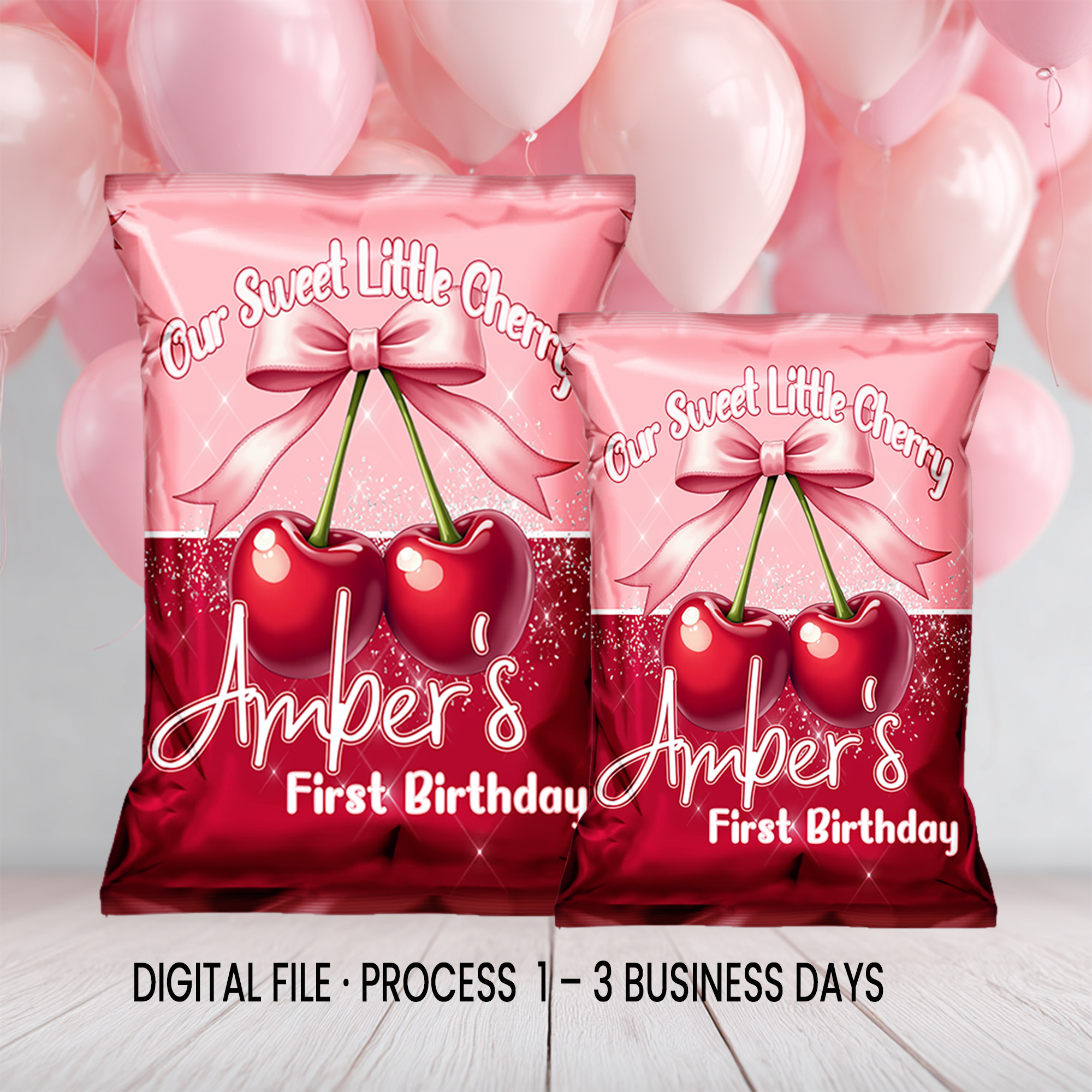Cherry Sweet One Chip Bag Wrapper | 1st Birthday Party Favor | Digital Printable