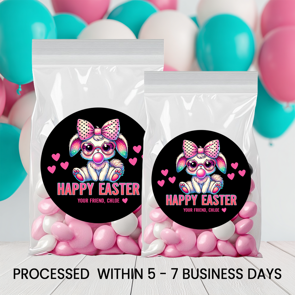 Easter Stickers 2.5 Inch Circle | Personalized Holiday Party Favors | Kids Spring Treat Bag Stickers