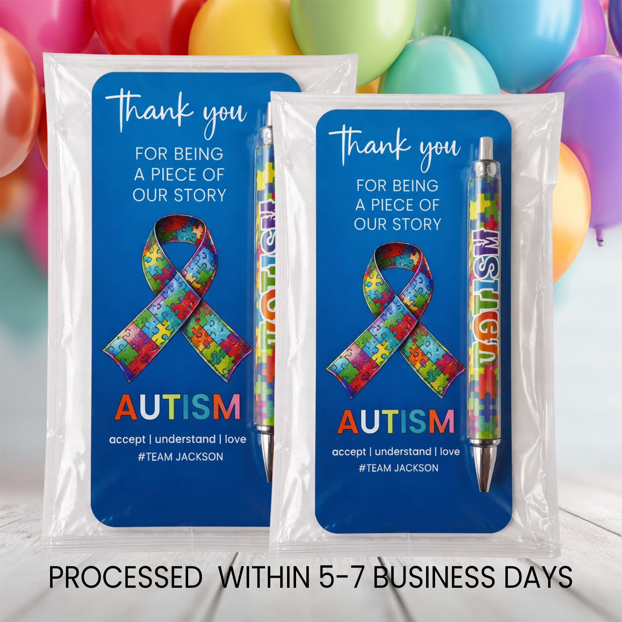 Autism Awareness Pen Card Favors | Personalized Ink Pen Gift | Classroom Appreciation Favor