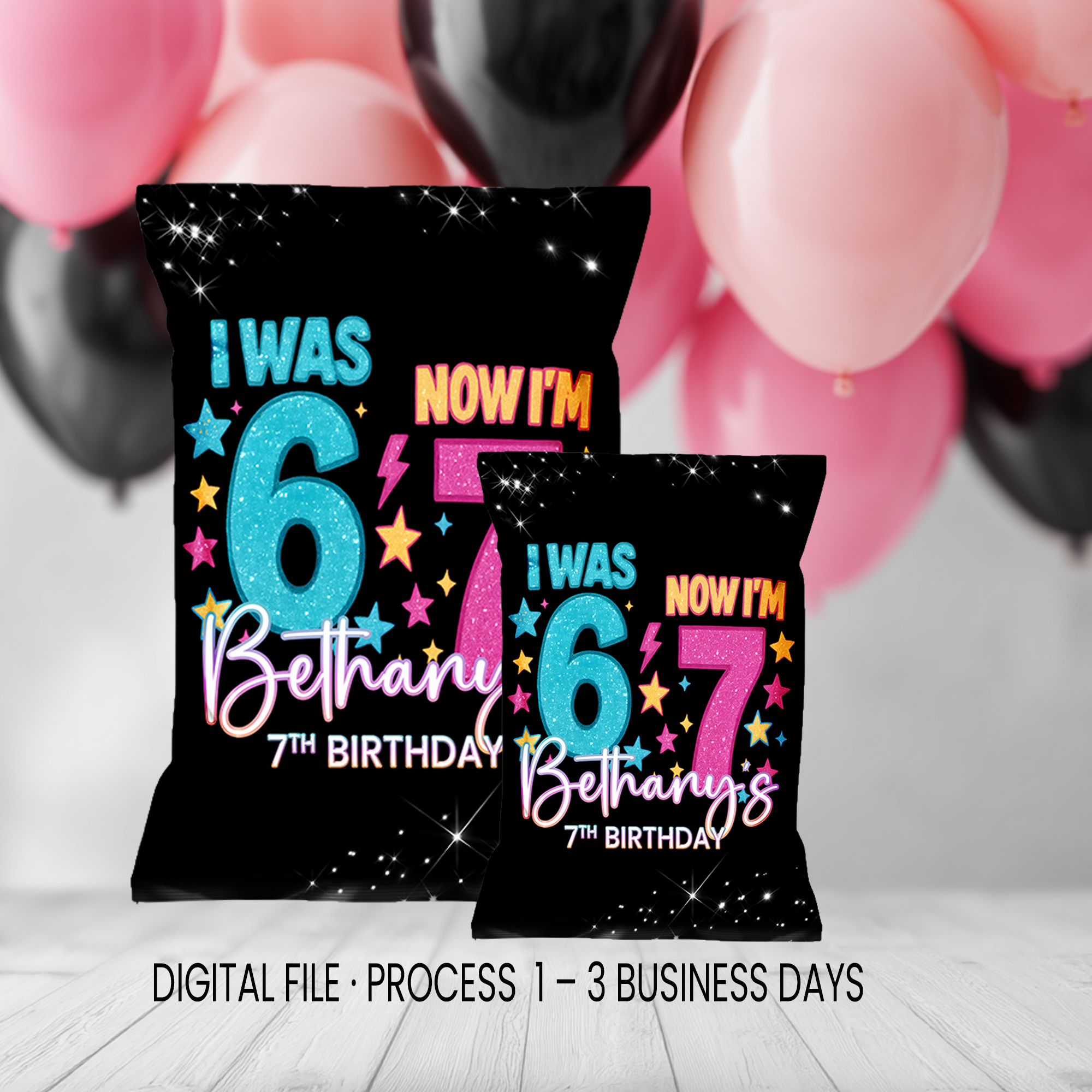Six Seven (6/7) Chip Bag Wrapper Party Favor | 7th Birthday Party Theme | Digital + Print Option