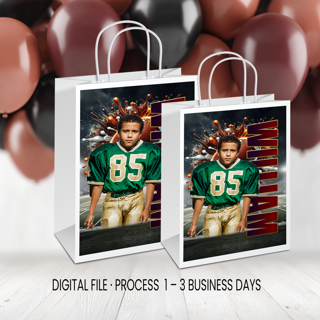 Football Theme Gift Bag Label | Game Day Birthday Party Favor | Digital + Print & Ship Option