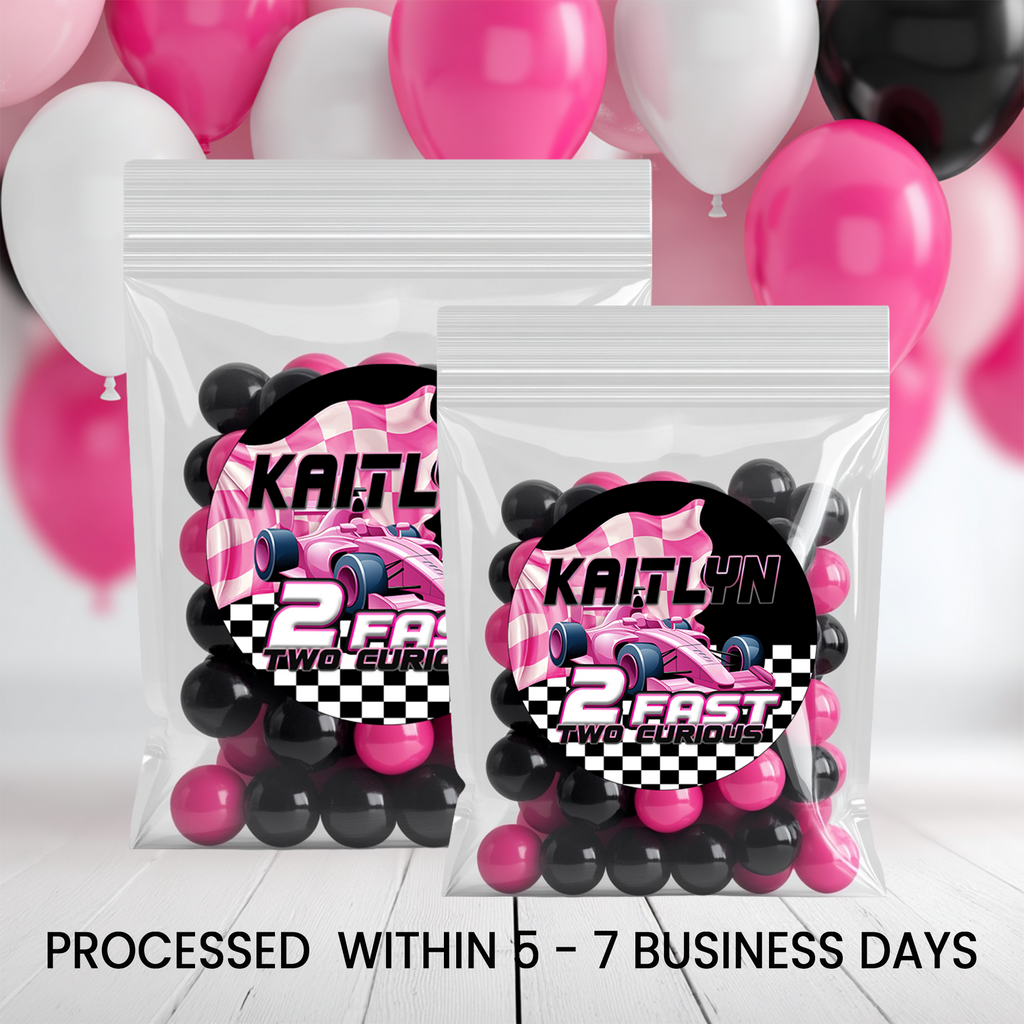 2 Fast 2 Curious | 2.5” Party Favor Stickers | Race Car Birthday Stickers | Treat Bag Seals | Printed Stickers