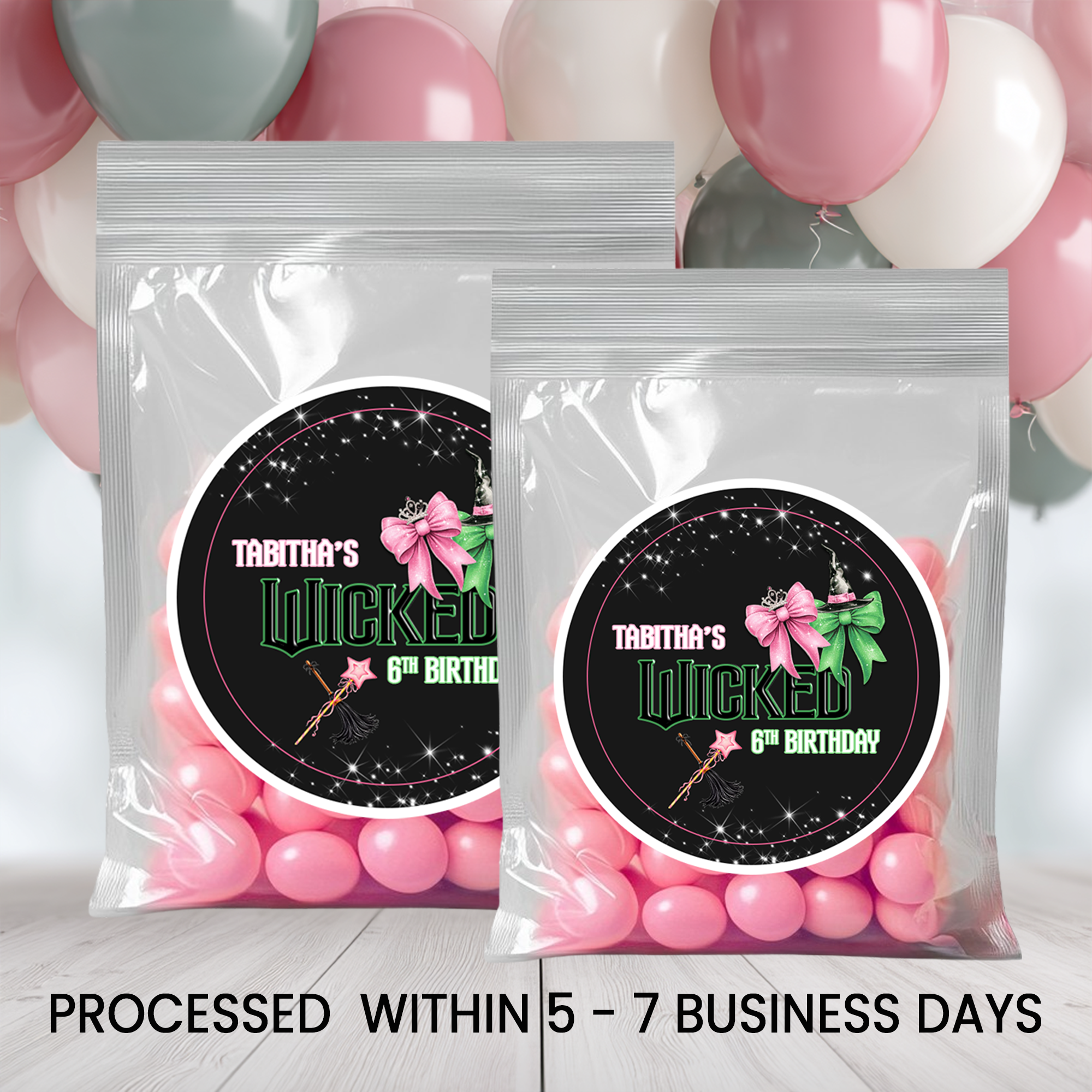 Wicked Inspired Party | 2.5” Party Favor Stickers | Green & Pink Party Stickers | Treat Bag Seals | Printed Stickers