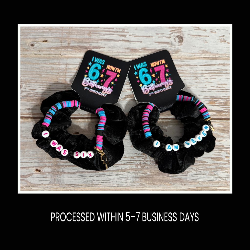 Six Seven (6/7) Scrunchie & Bracelet Set | Custom Party Favor | Personalized Birthday Party Favor