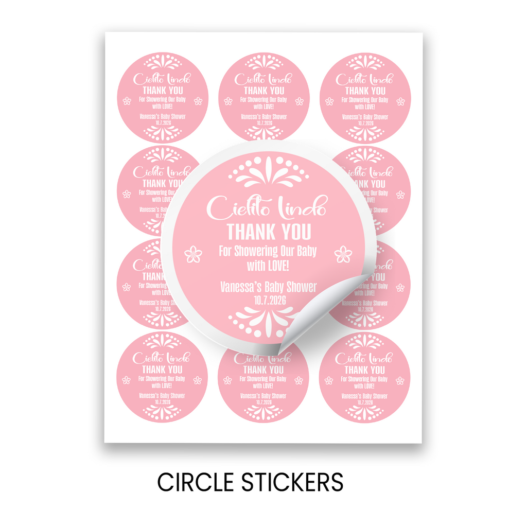 Cielito Lindo Baby Shower Stickers | Personalized Baby Shower Party Favors | 2.5 Inch Circle Stickers