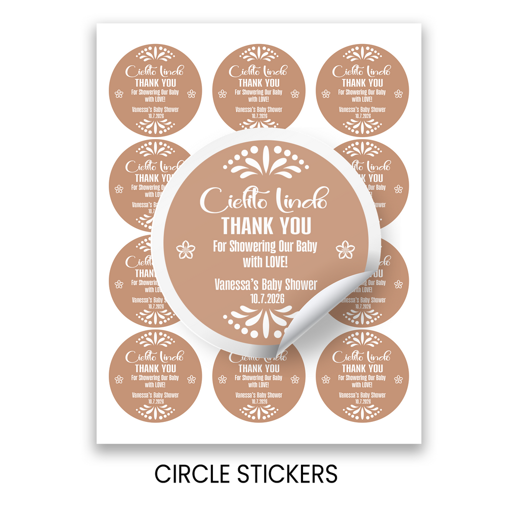 Cielito Lindo Baby Shower Stickers | Personalized Baby Shower Party Favors | 2.5 Inch Circle Stickers