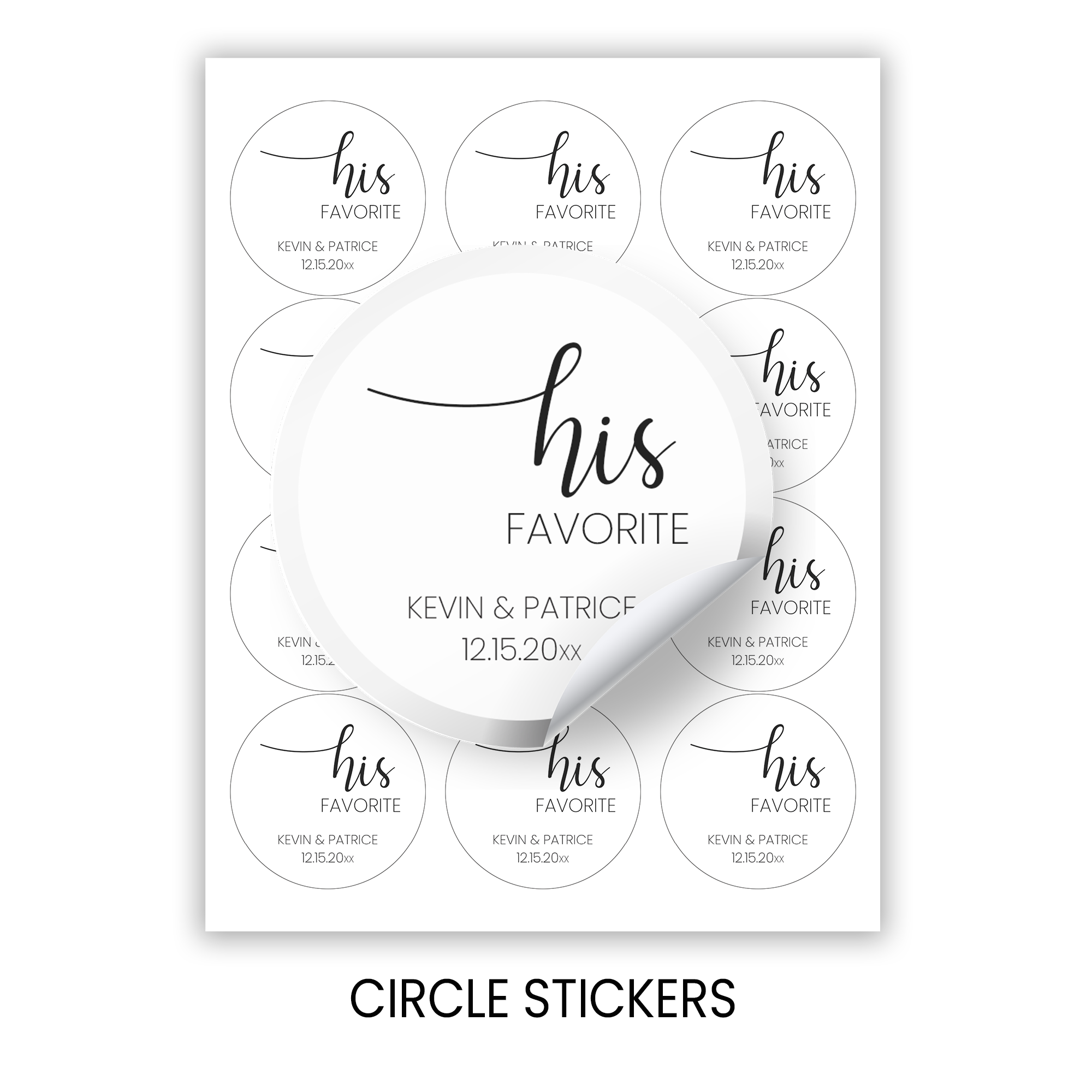 His and Hers Wedding | Circle Favor Stickers | Elegant Wedding Party Favor | Printed Only