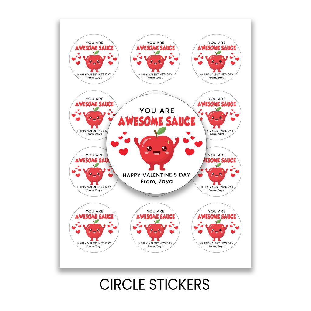 You Are Awesome Sauce Valentine Stickers | Valentine Circle Stickers | Printed Valentine Party Favors