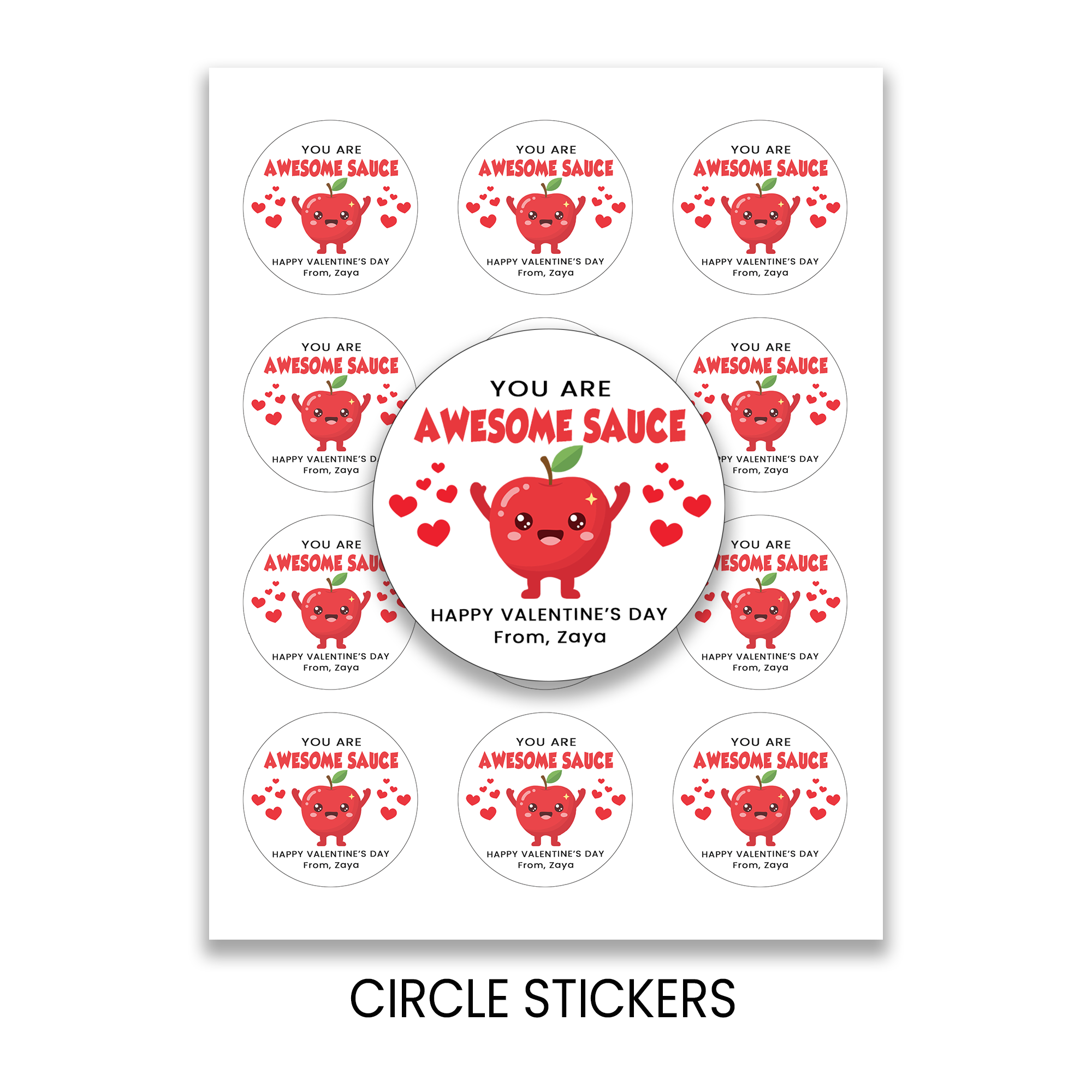 You Are Awesome Sauce Valentine Stickers | Valentine Circle Stickers | Printed Valentine Party Favors