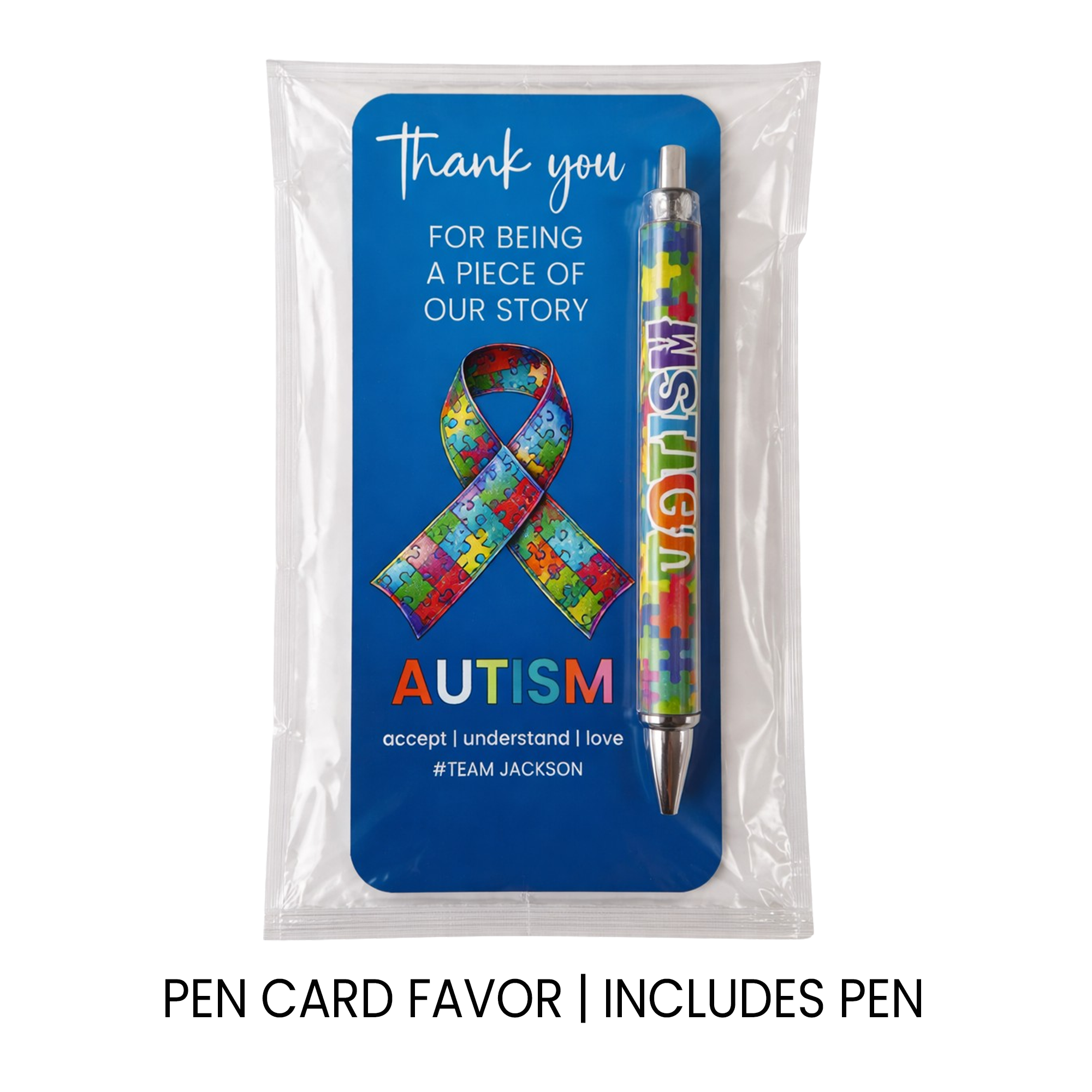 Autism Awareness Pen Card Favors | Personalized Ink Pen Gift | Classroom Appreciation Favor