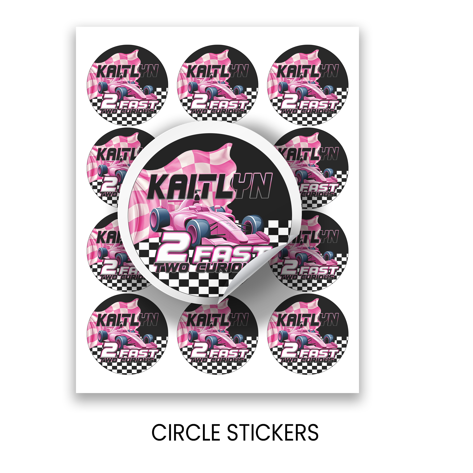 2 Fast 2 Curious | 2.5” Party Favor Stickers | Race Car Birthday Stickers | Treat Bag Seals | Printed Stickers
