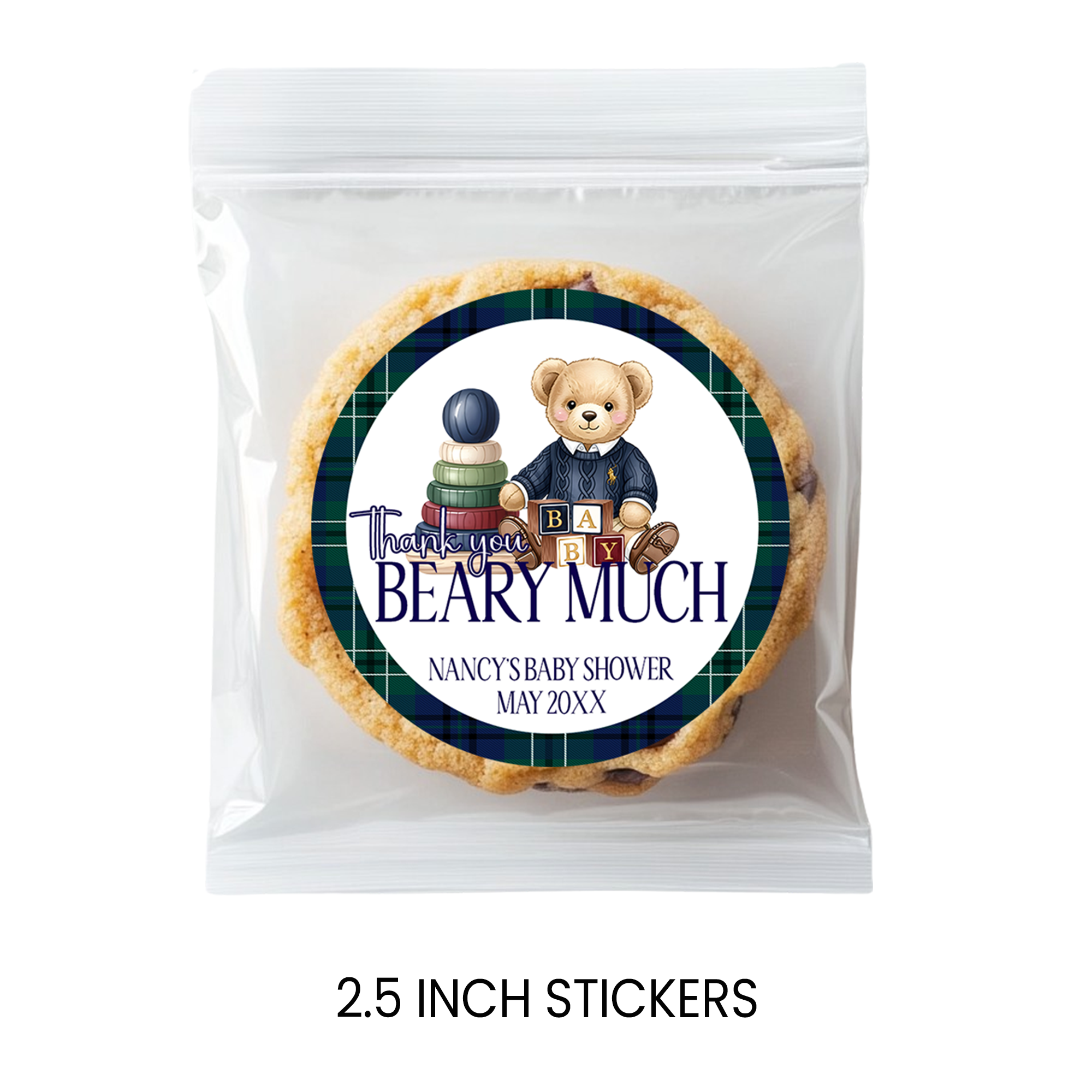 Elegant Teddy Bear Baby Shower | Personalized 2.5-Inch Stickers | Printed Party Favor Labels