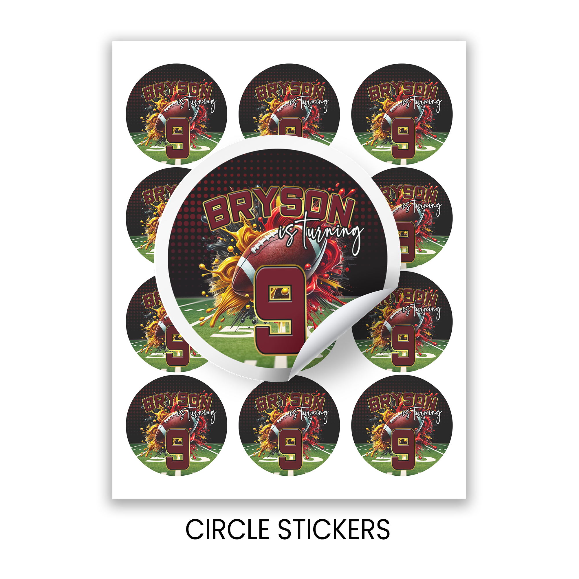 Football Theme Circle Favor Stickers | Sports Birthday Stickers | Printed-Only