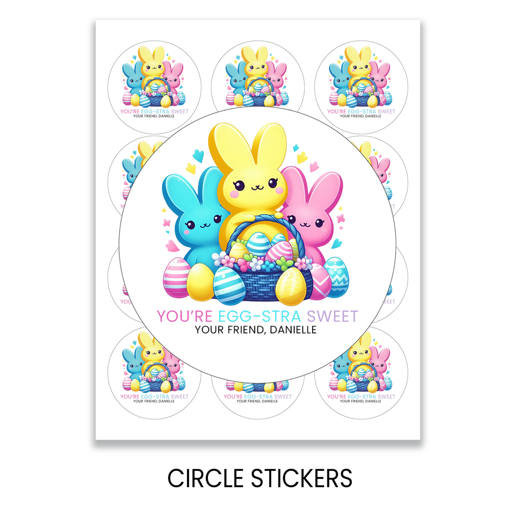 Easter Stickers 2.5 Inch Circle | Personalized Holiday Party Favors | Kids Spring Treat Bag Stickers