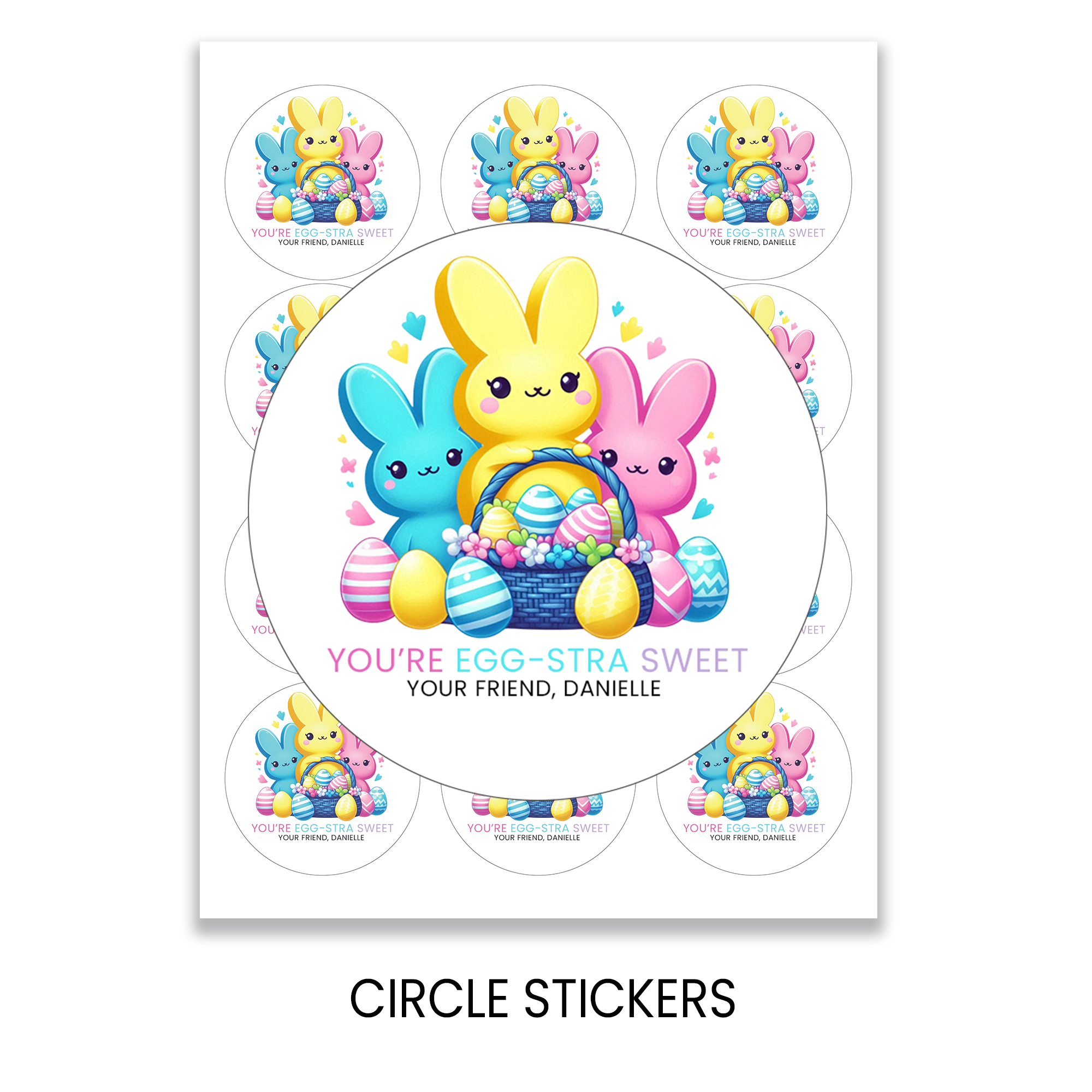 Easter Stickers 2.5 Inch Circle | Personalized Holiday Party Favors | Kids Spring Treat Bag Stickers
