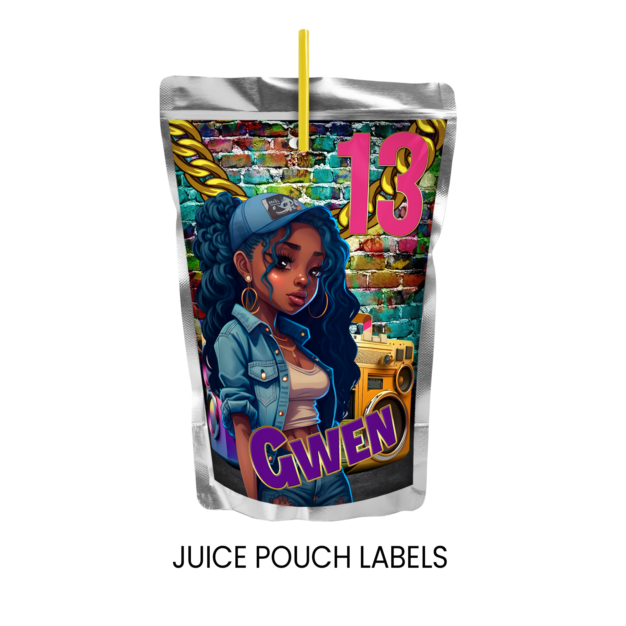 13th Birthday | Juice Pouch Label Party Favor | Tween Birthday Party | Digital + Print Option