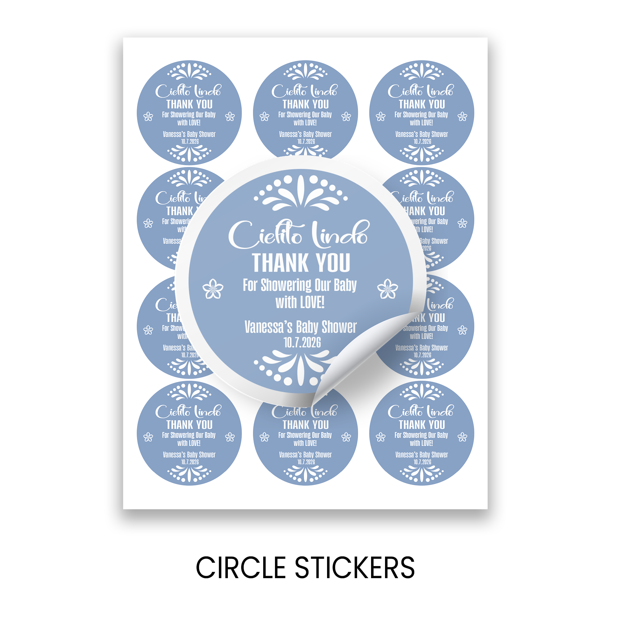 Cielito Lindo Baby Shower Stickers | Personalized Baby Shower Party Favors | 2.5 Inch Circle Stickers