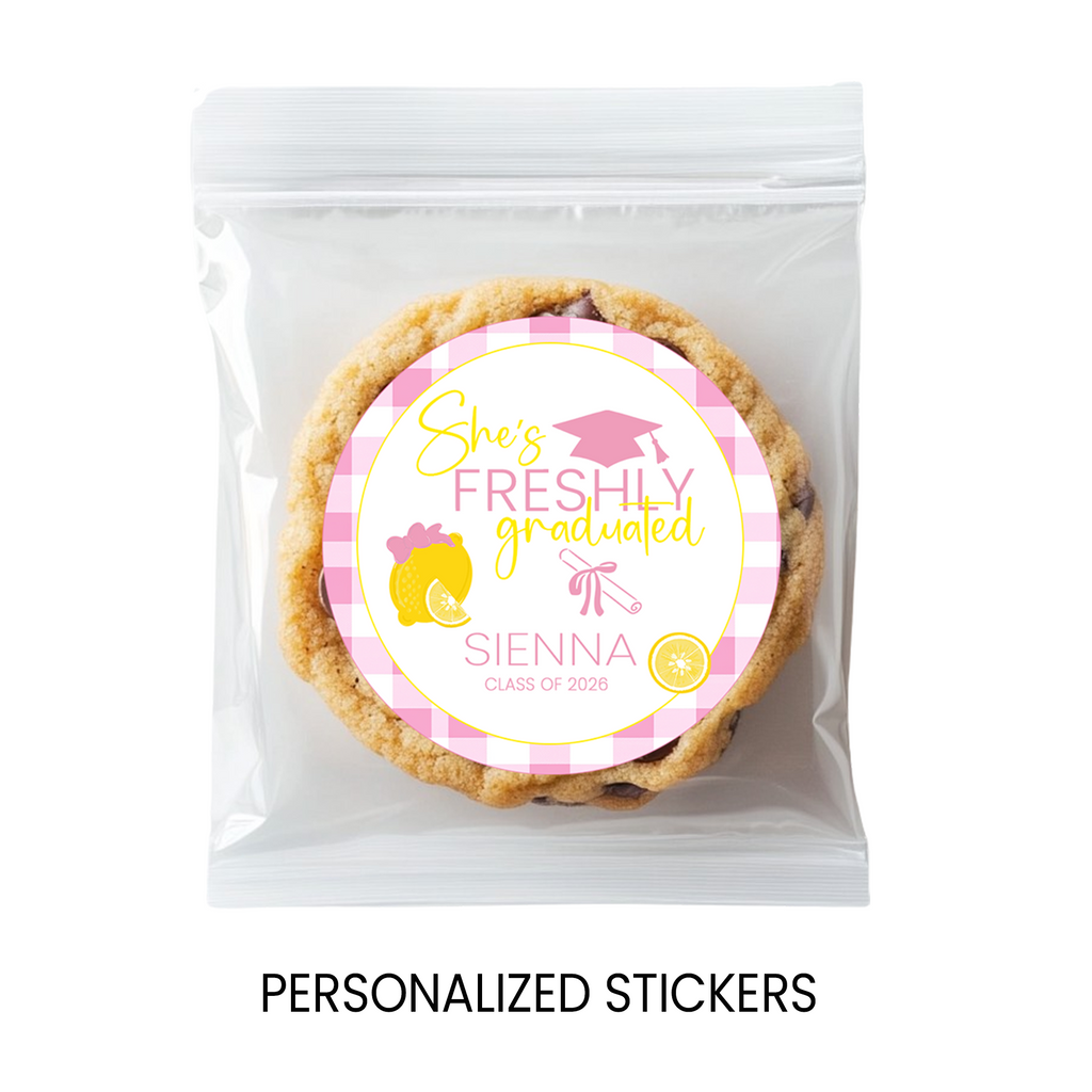 She’s Freshly Graduated Stickers | Lemon Graduation Favors | Personalized Party Favors