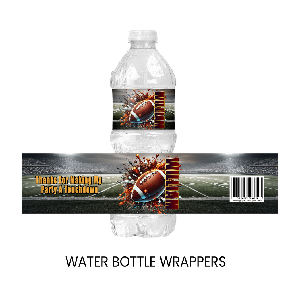 Football Theme Water Bottle Label | Game Day Birthday Party Favor | Digital + Print & Ship Option