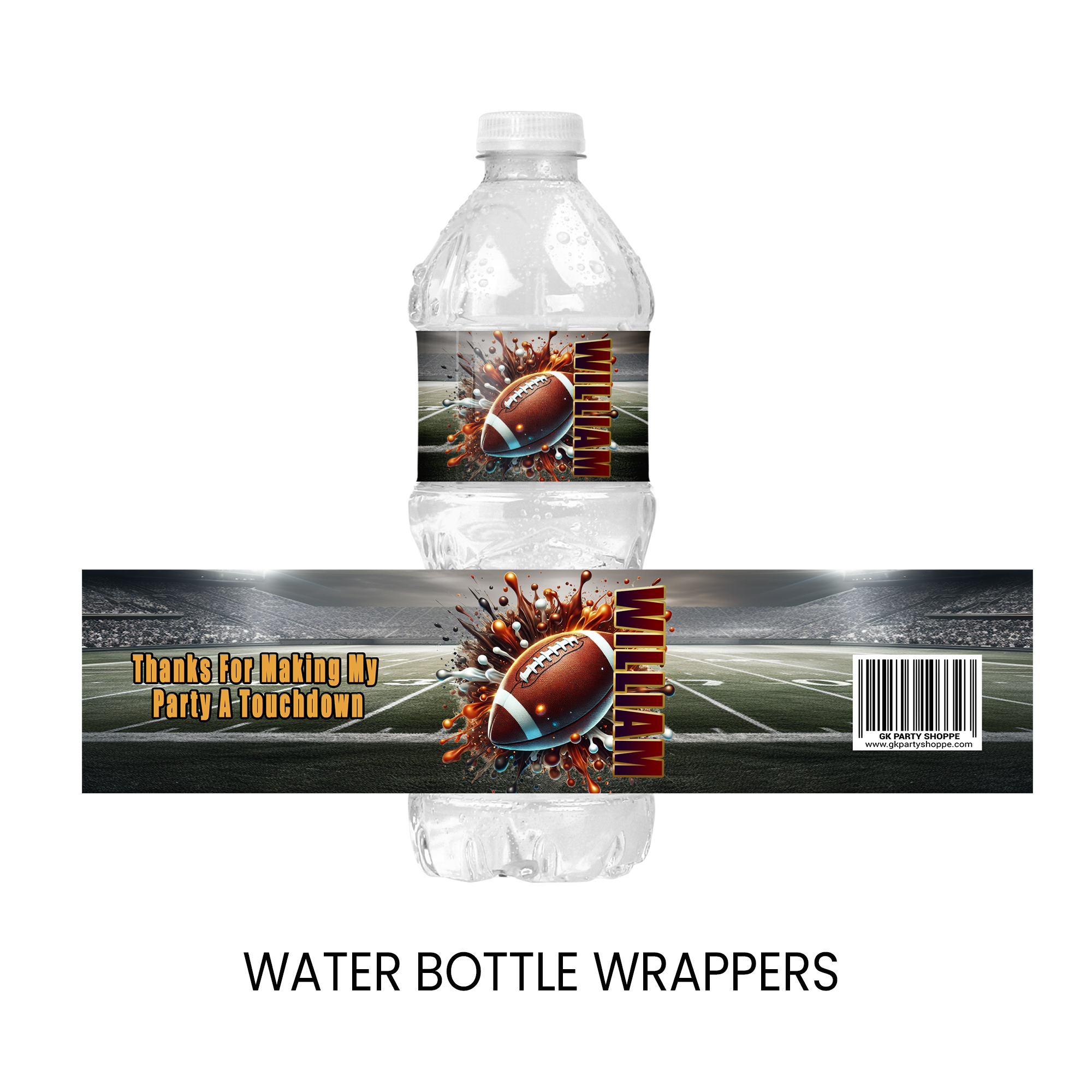Football Theme Water Bottle Label | Game Day Birthday Party Favor | Digital + Print & Ship Option