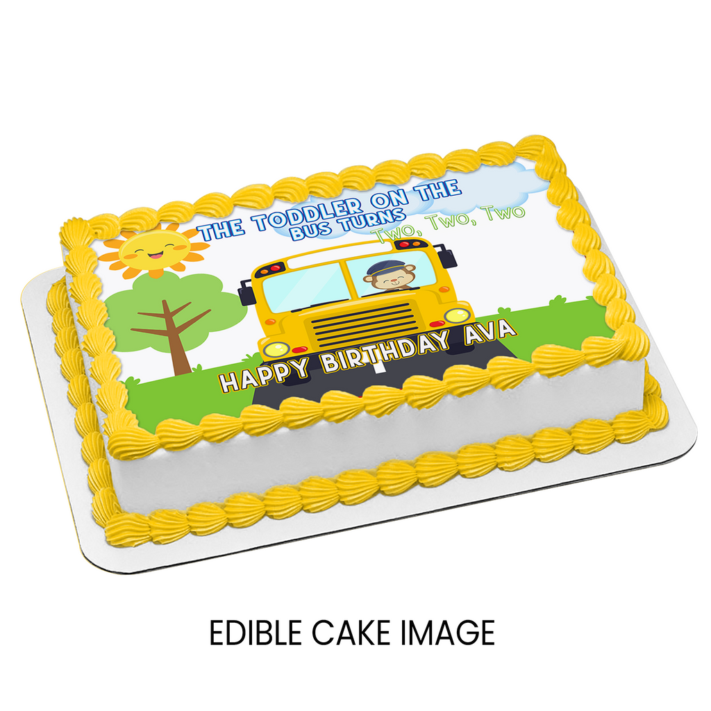 The Toddler on the Bus Turns 2 Edible Cake Image | Second Birthday Party | Digital + Print & Ship Option