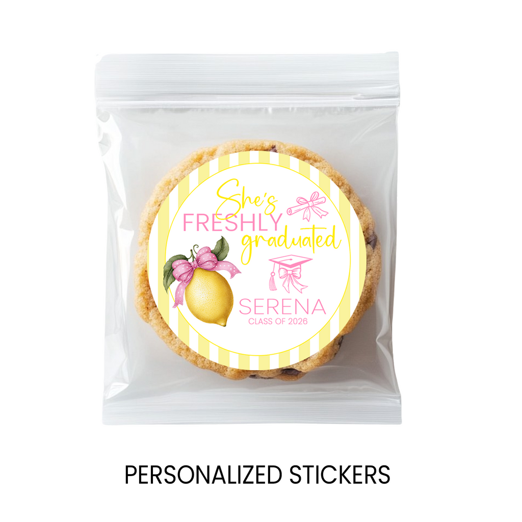She’s Freshly Graduated Stickers | Lemon Graduation Favors | Personalized Party Favors