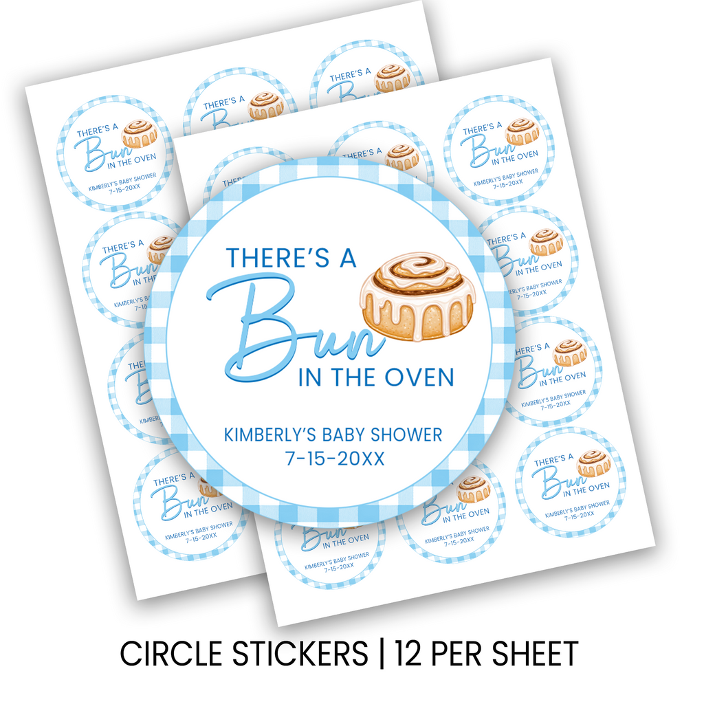 A Bun Is In The Oven Stickers | Personalized 2.5 Inch Circle Stickers | Baby Shower Favor Labels