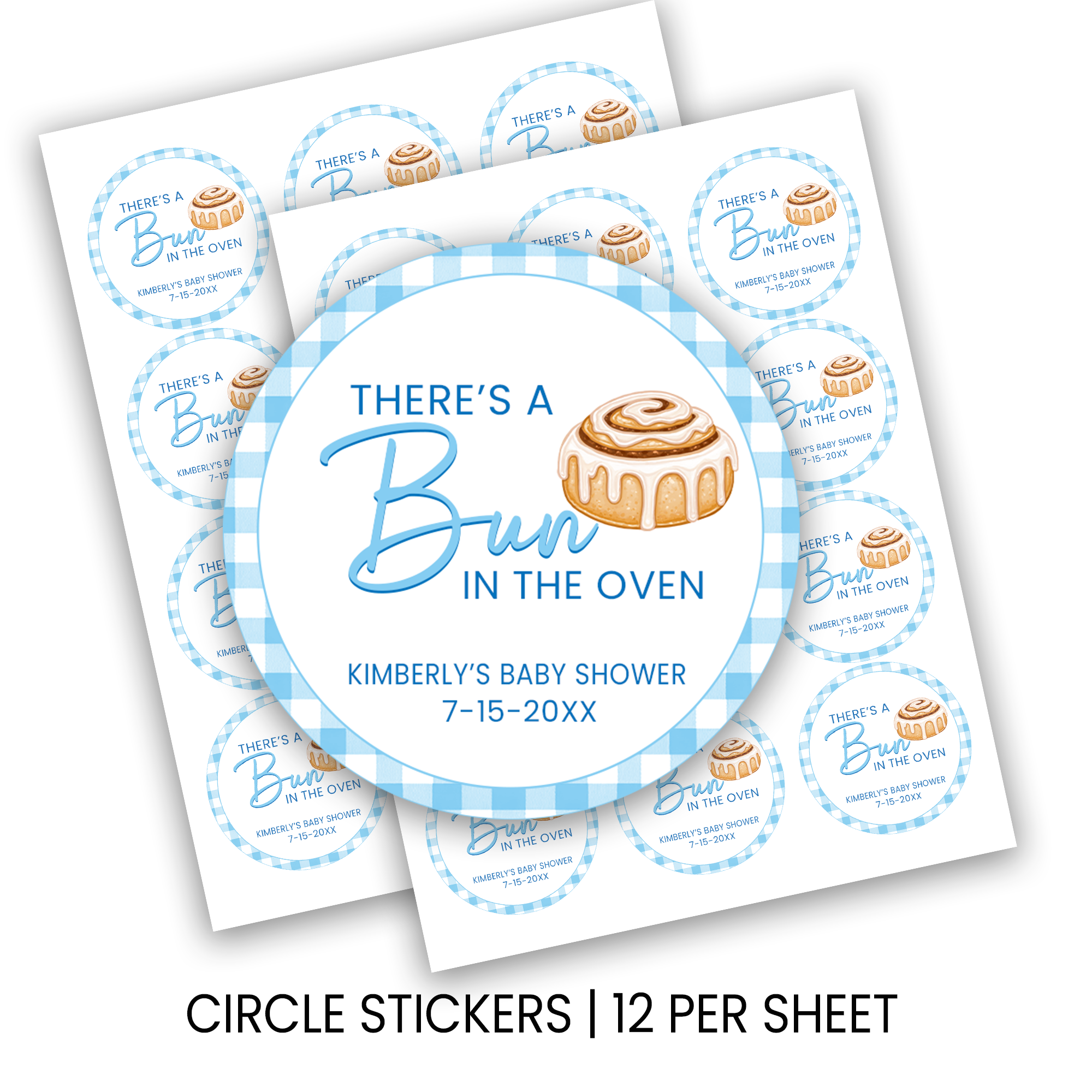 A Bun Is In The Oven Stickers | Personalized 2.5 Inch Circle Stickers | Baby Shower Favor Labels