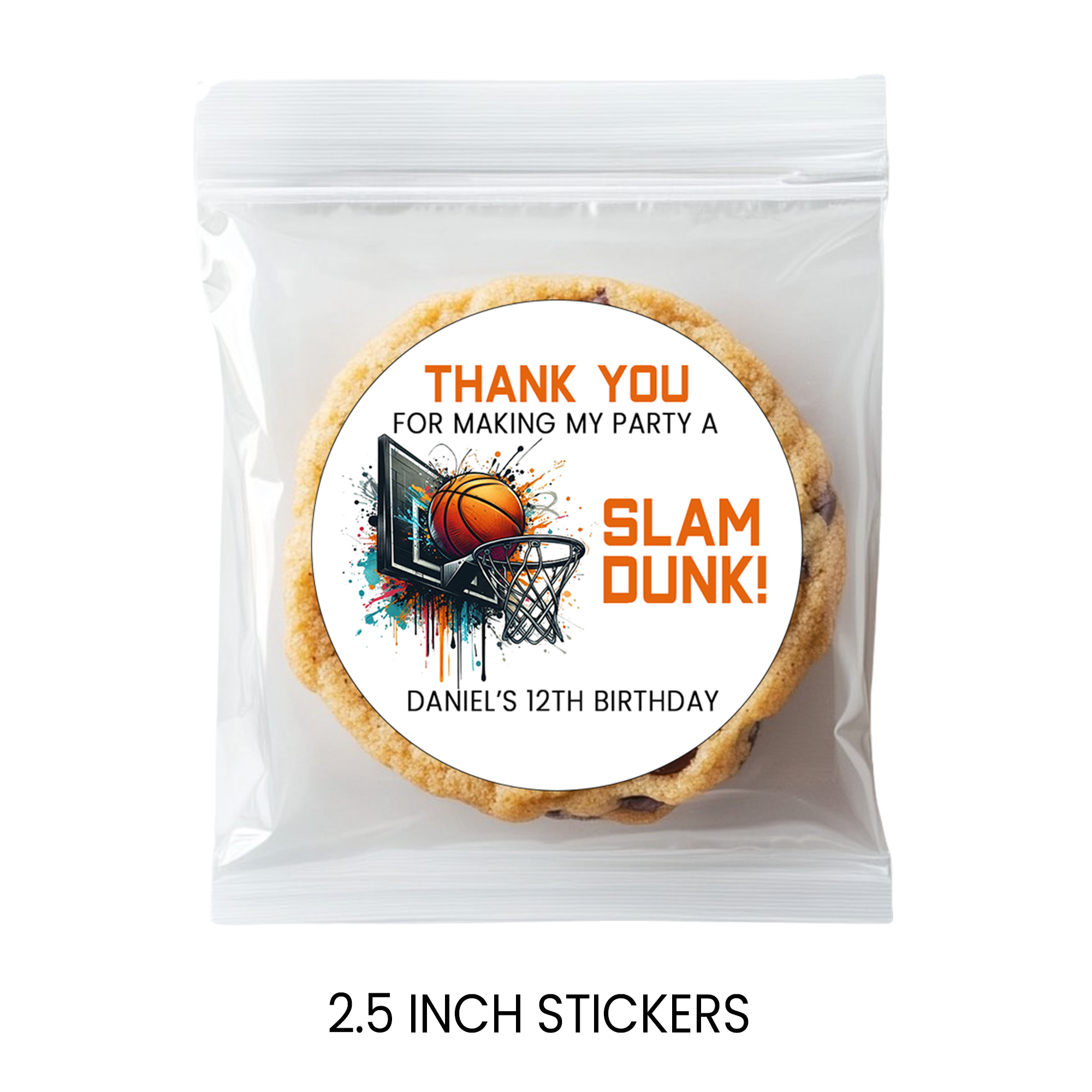 Basketball Party Stickers | Personalized Treat Bag Seals, 2.5"