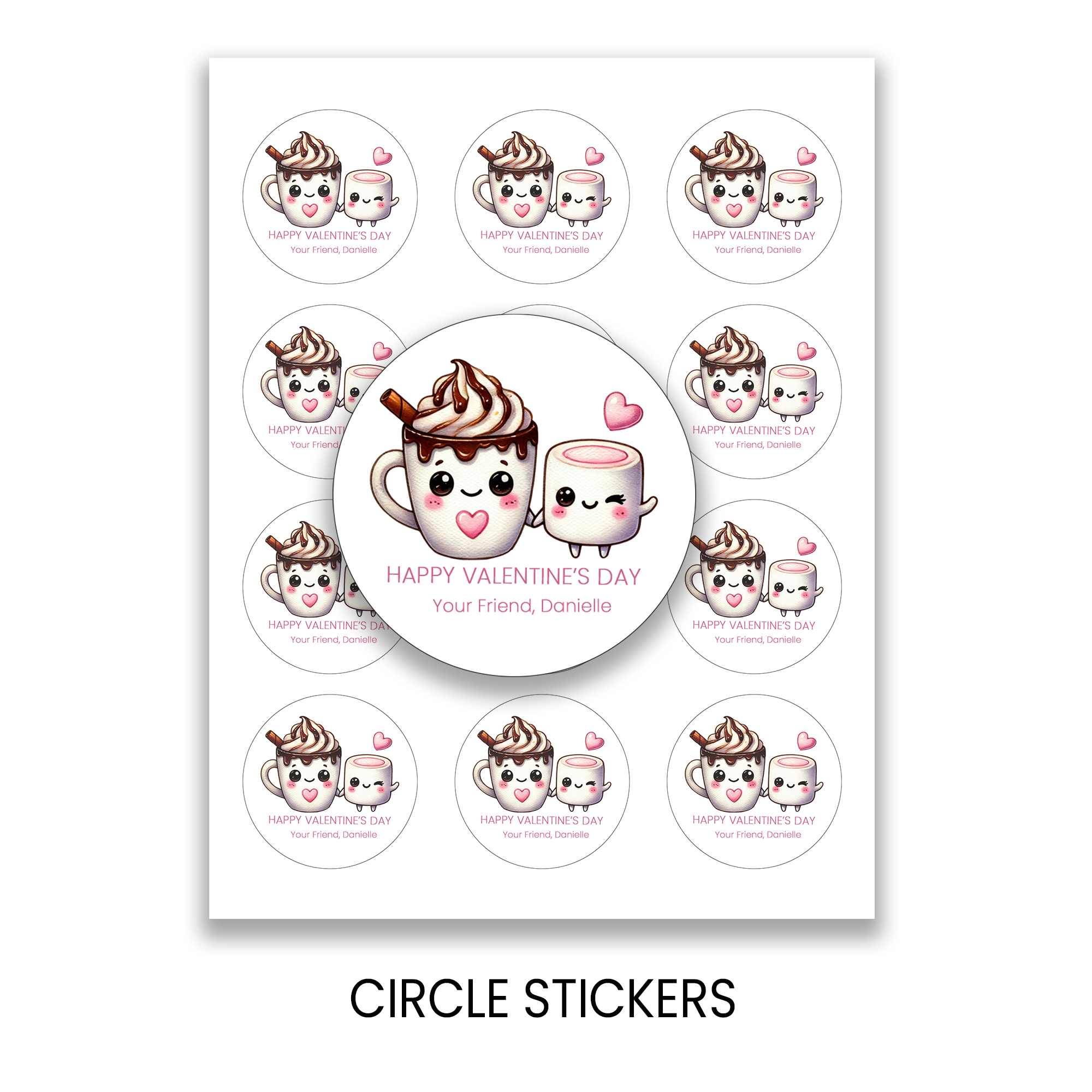 Valentine Party Favor Stickers | 2.5 Inch Round | You’re the Marshmallow to My Hot Chocolate