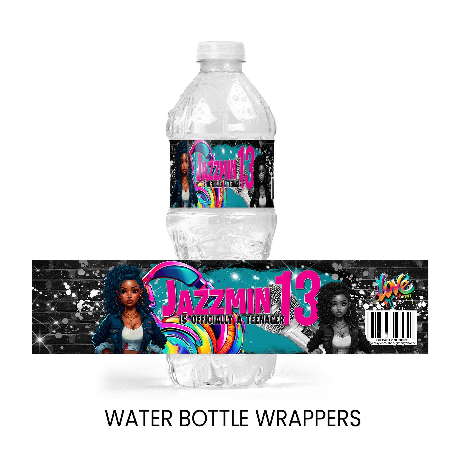 13th Birthday | Water Bottle Wrapper Party Favor | Tween Birthday Party | Digital + Print Option