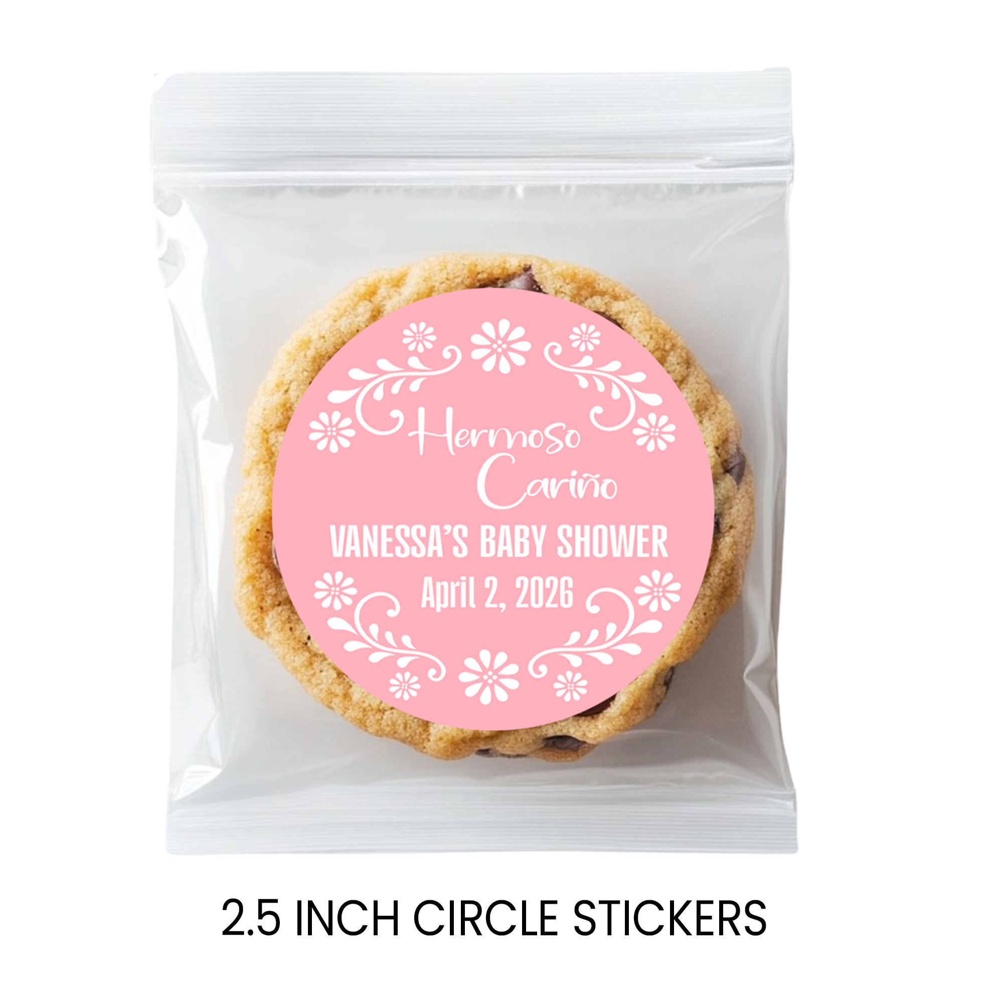 Hermoso Cariño Baby Shower Stickers | Personalized Baby Shower Party Favors | 2.5 Inch Circle Stickers | Cielito Lindo Baby Shower