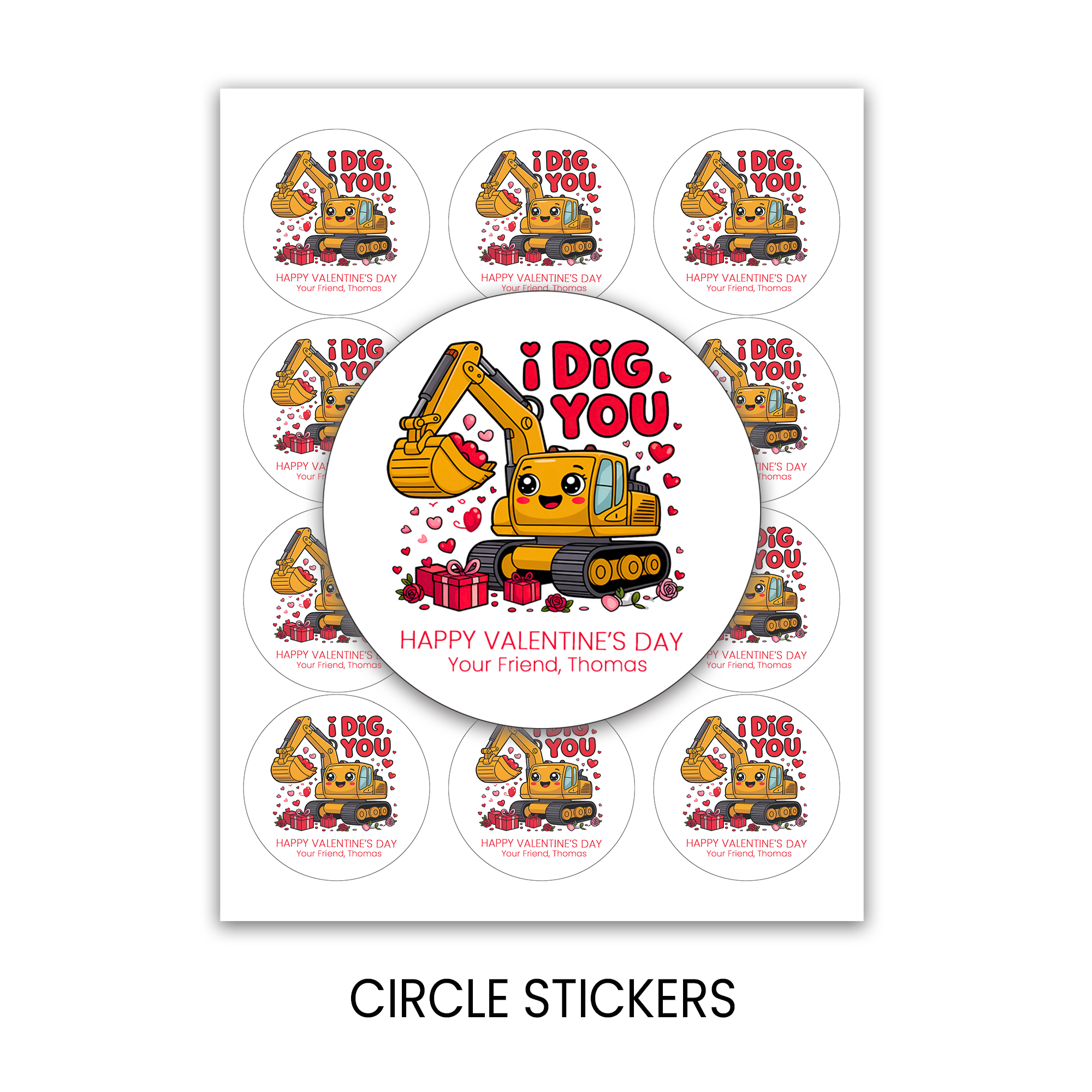 I Dig You Valentine Stickers | Personalized 2.5 Inch Circle Stickers