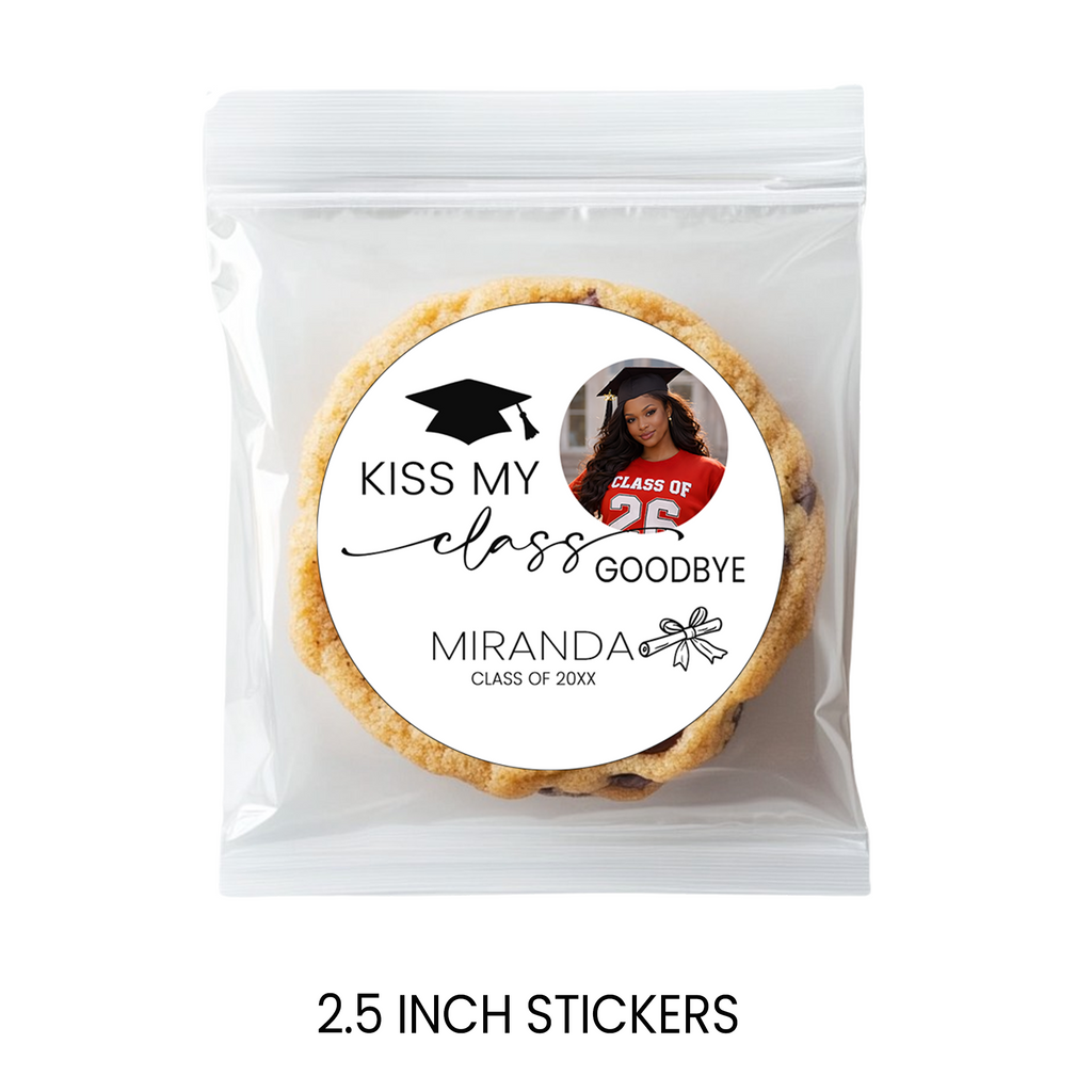 Kiss My Class Goodbye Stickers | Graduation Party Favor Seals | Personalized 2.5 Inch Labels