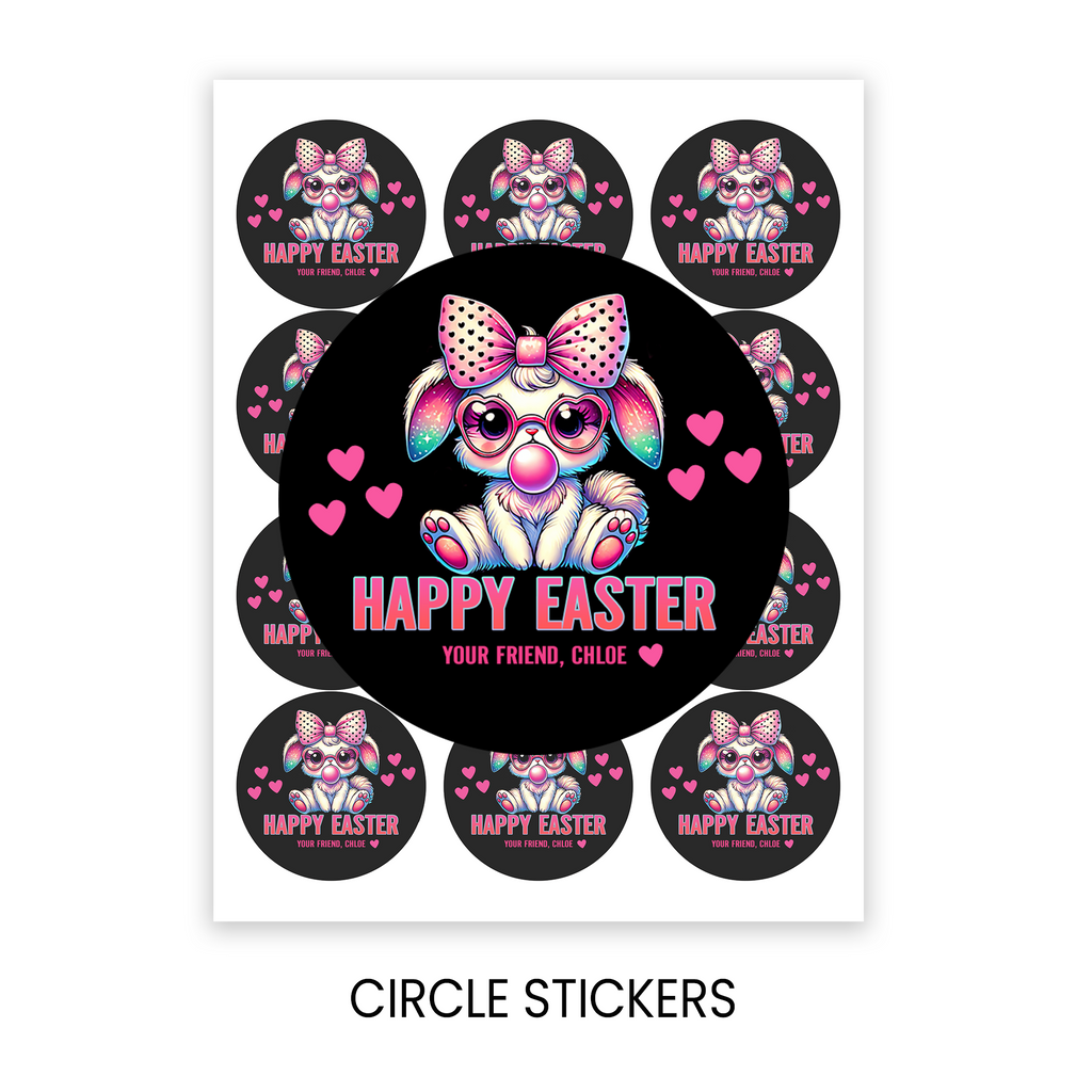 Easter Stickers 2.5 Inch Circle | Personalized Holiday Party Favors | Kids Spring Treat Bag Stickers