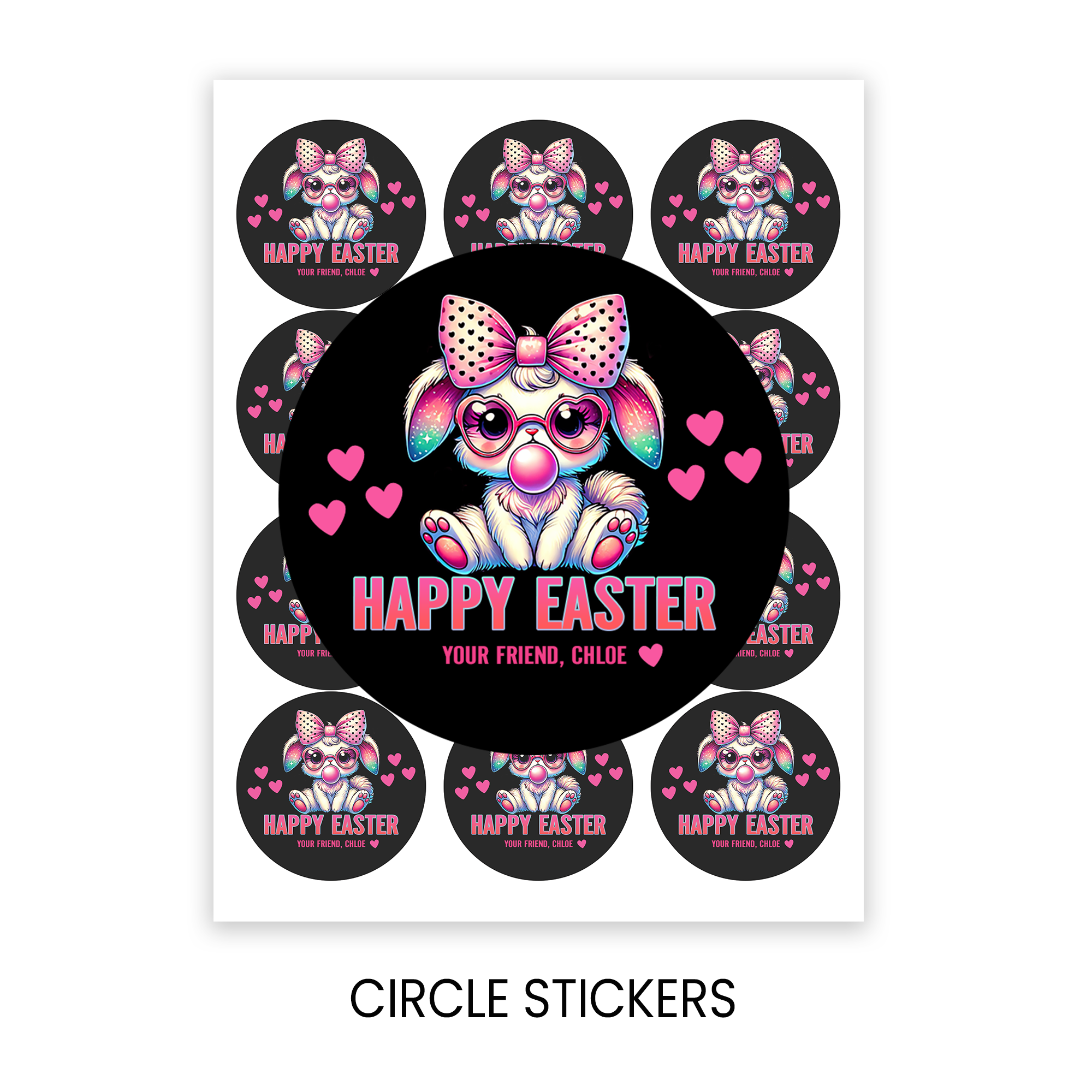 Easter Stickers 2.5 Inch Circle | Personalized Holiday Party Favors | Kids Spring Treat Bag Stickers