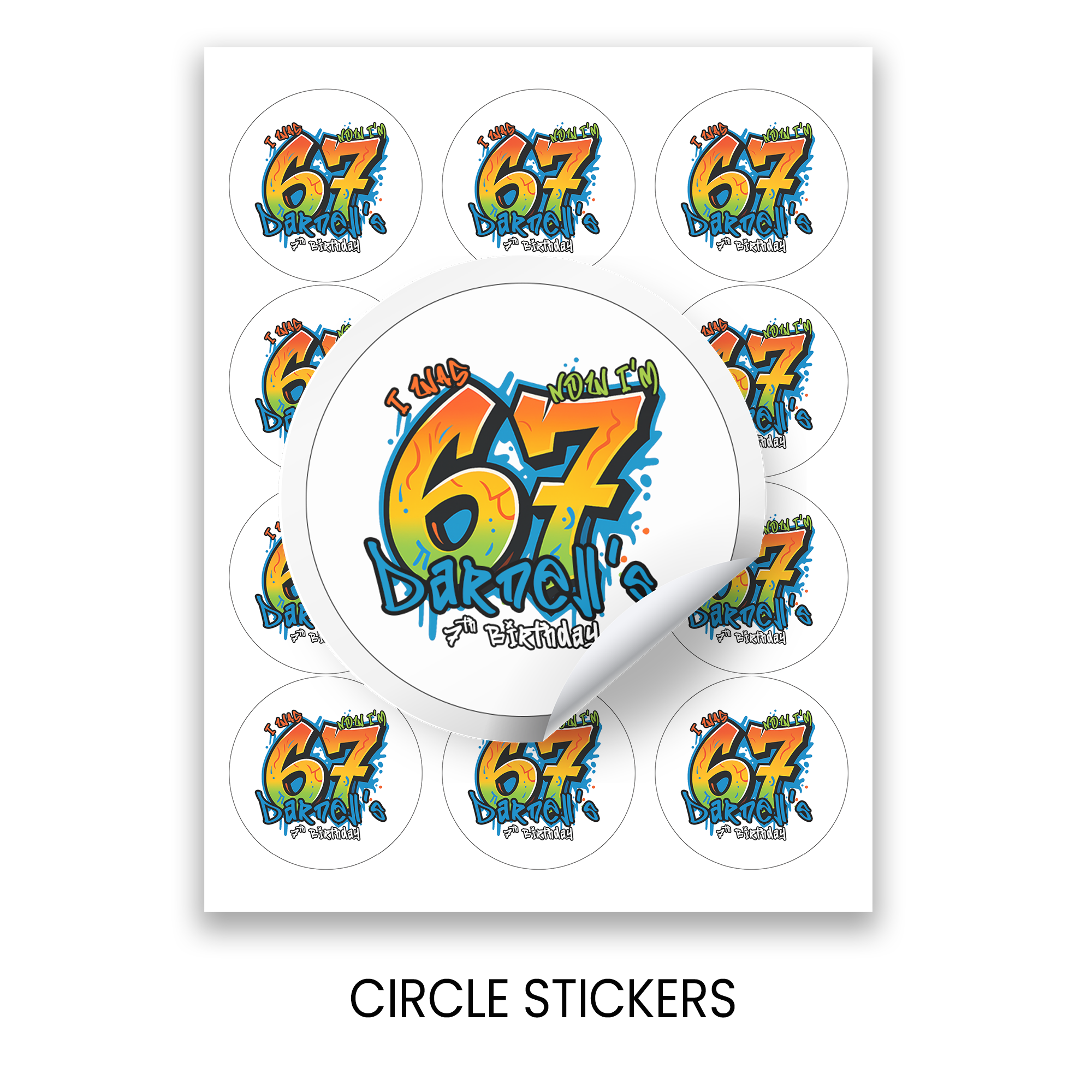 Six Seven (6/7) Birthday Circle Party Favor Stickers | Kids Birthday Stickers | Printed-Only