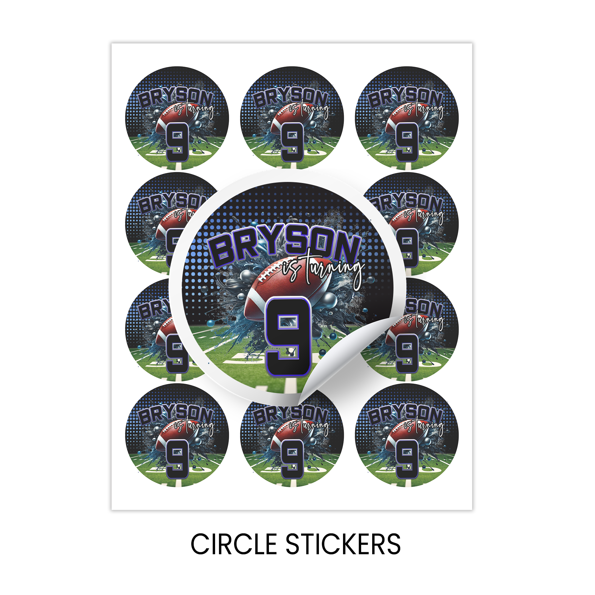 Football Theme Circle Favor Stickers | Sports Birthday Stickers | Printed-Only